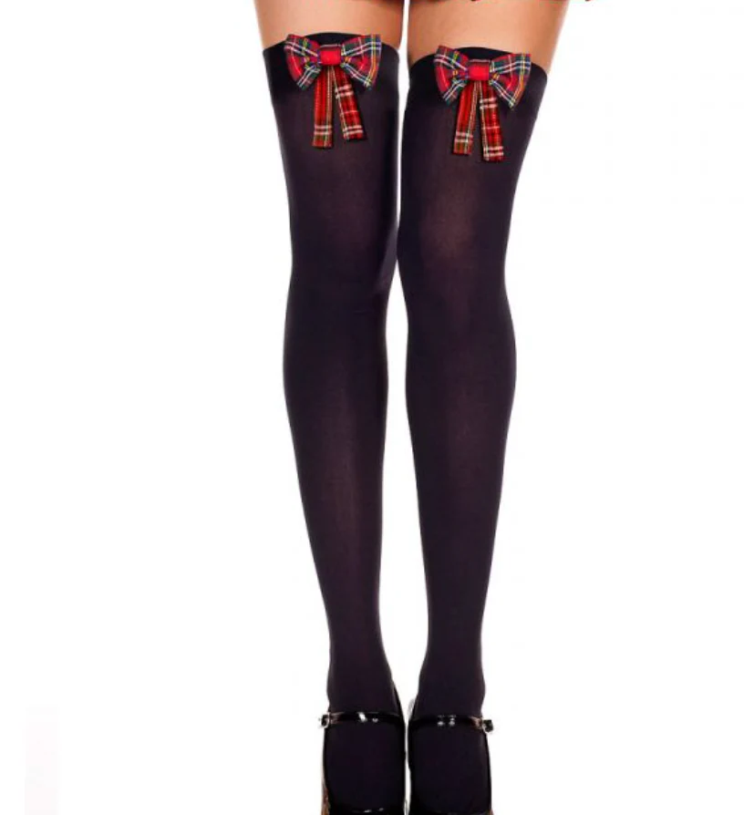 Plaid Bow Thigh Highs