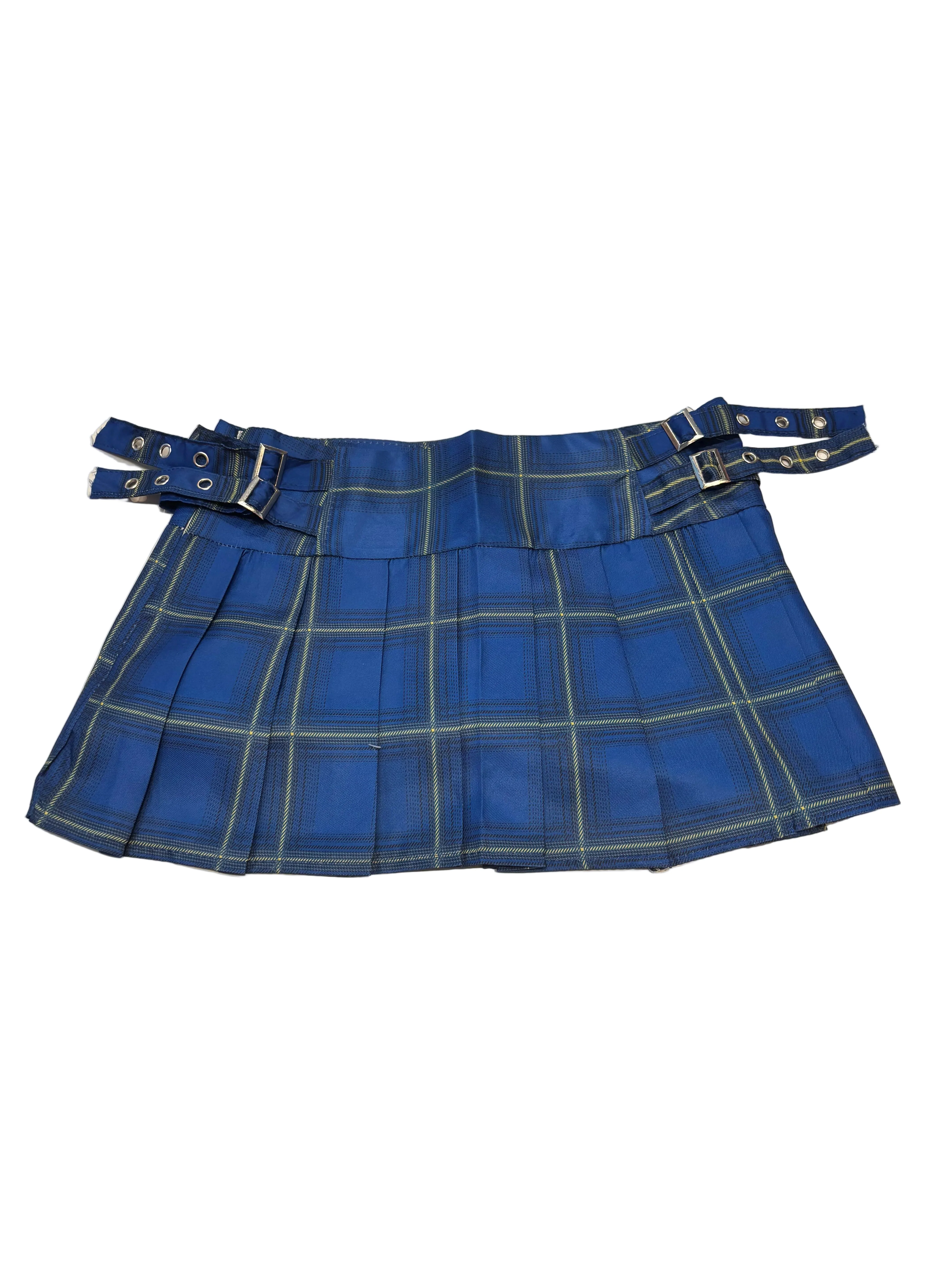 Pleated Mini Skirt with Buckles Blue - Image 2