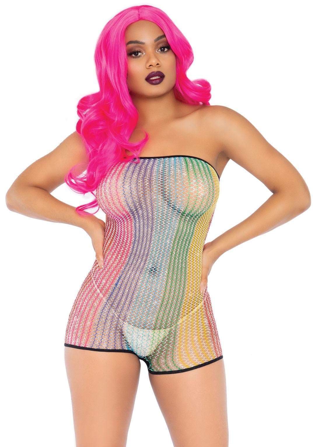 Rainbow Net Strapless Romper