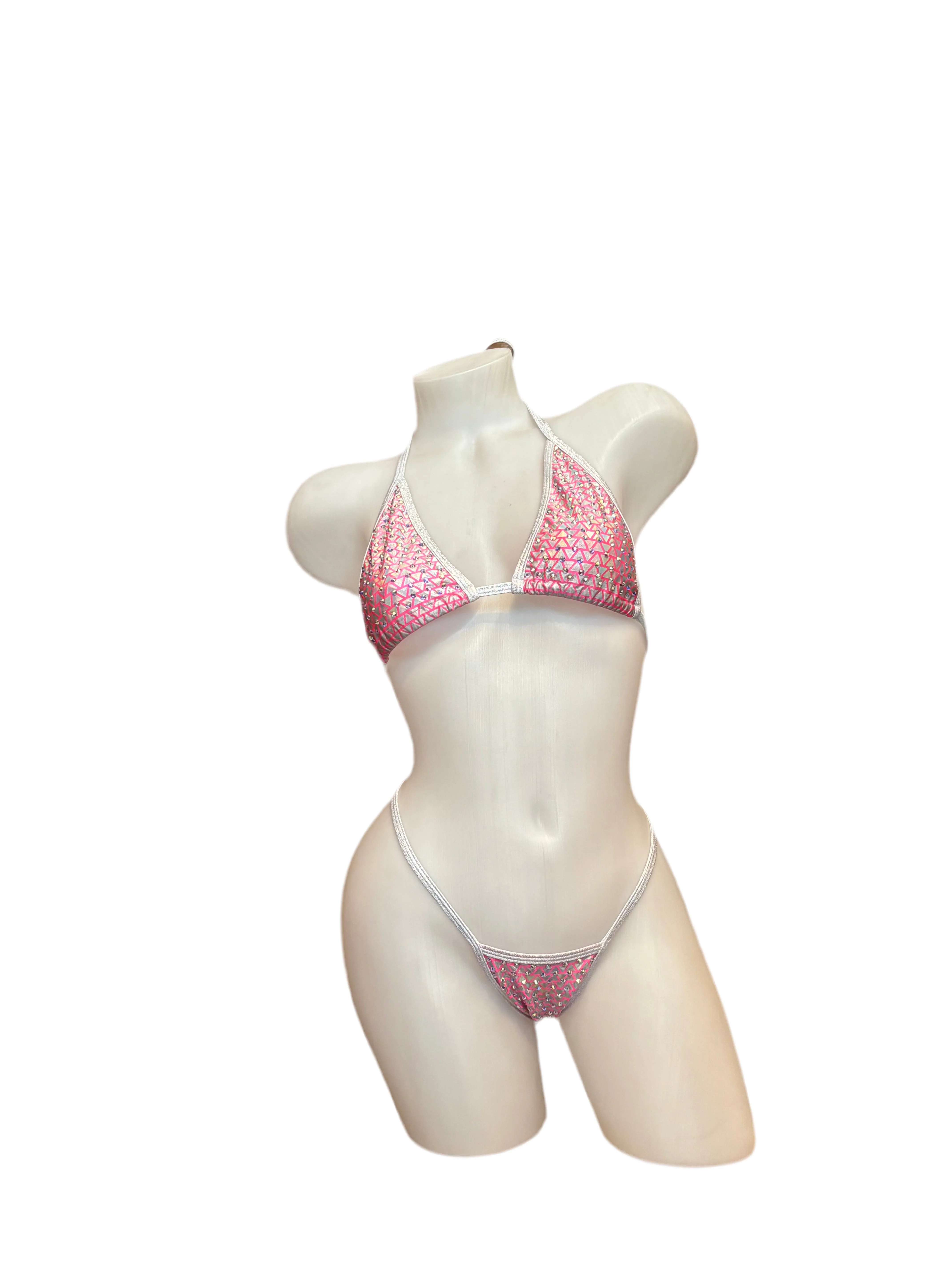 Rhinestone Bikini Geometric Pink/Silver