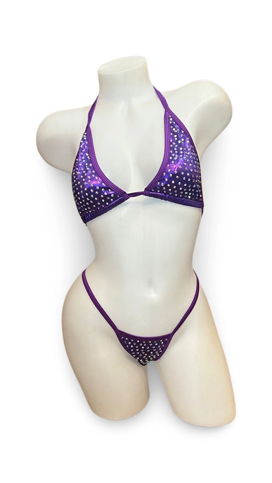 Rhinestone Bikini Metallic Dark Purple