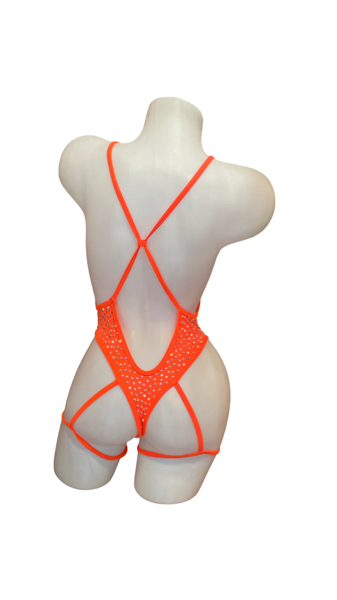Rhinestone Bodysuit with Garter Orange - Image 2