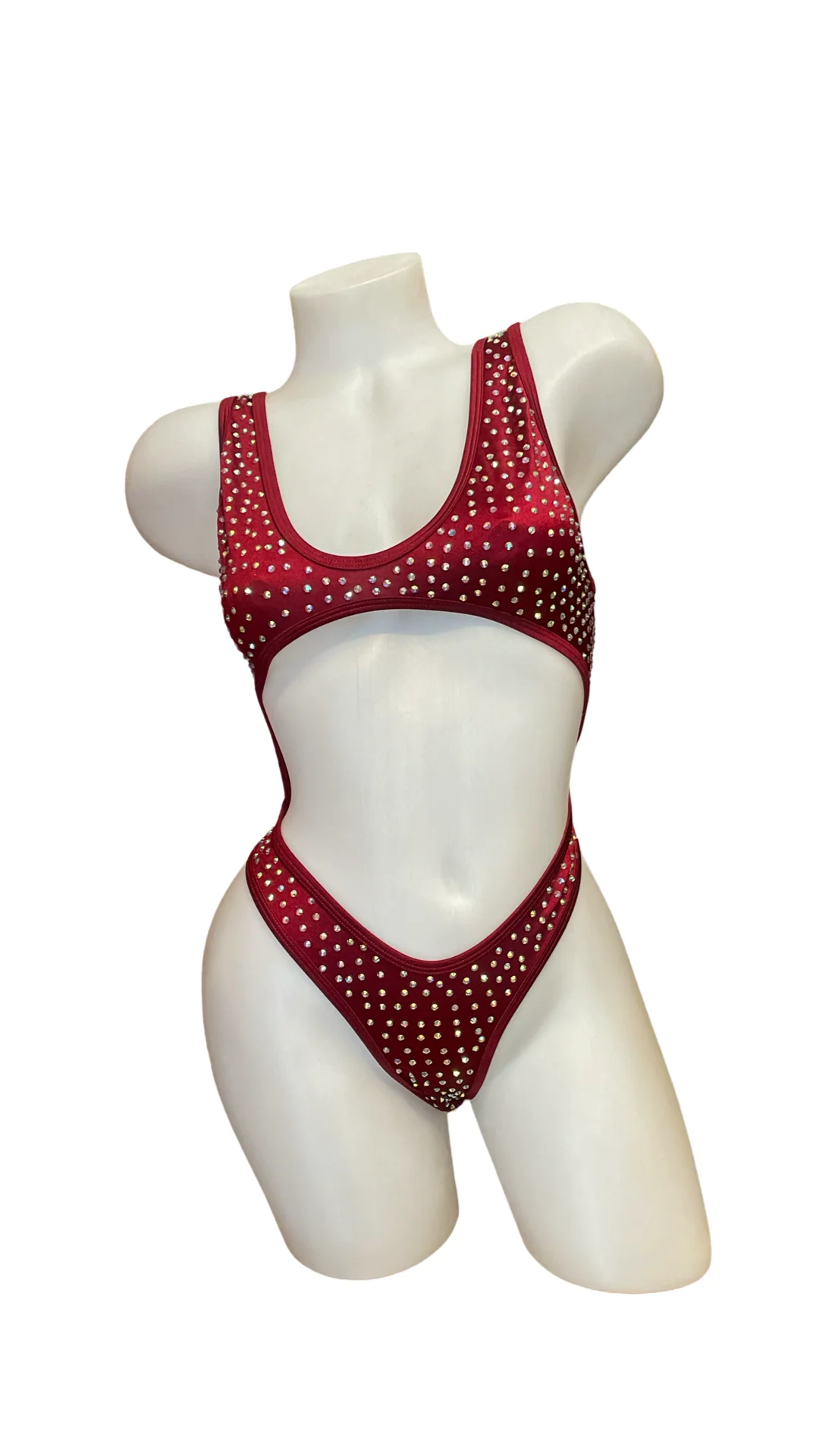 Rhinestone Bralette One Piece Burgundy