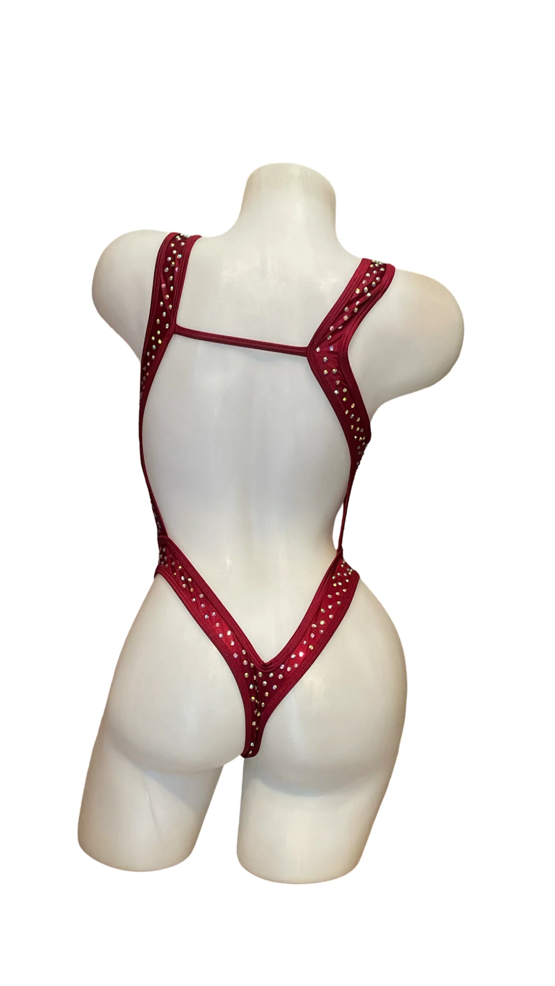 Rhinestone Bralette One Piece Burgundy - Image 2