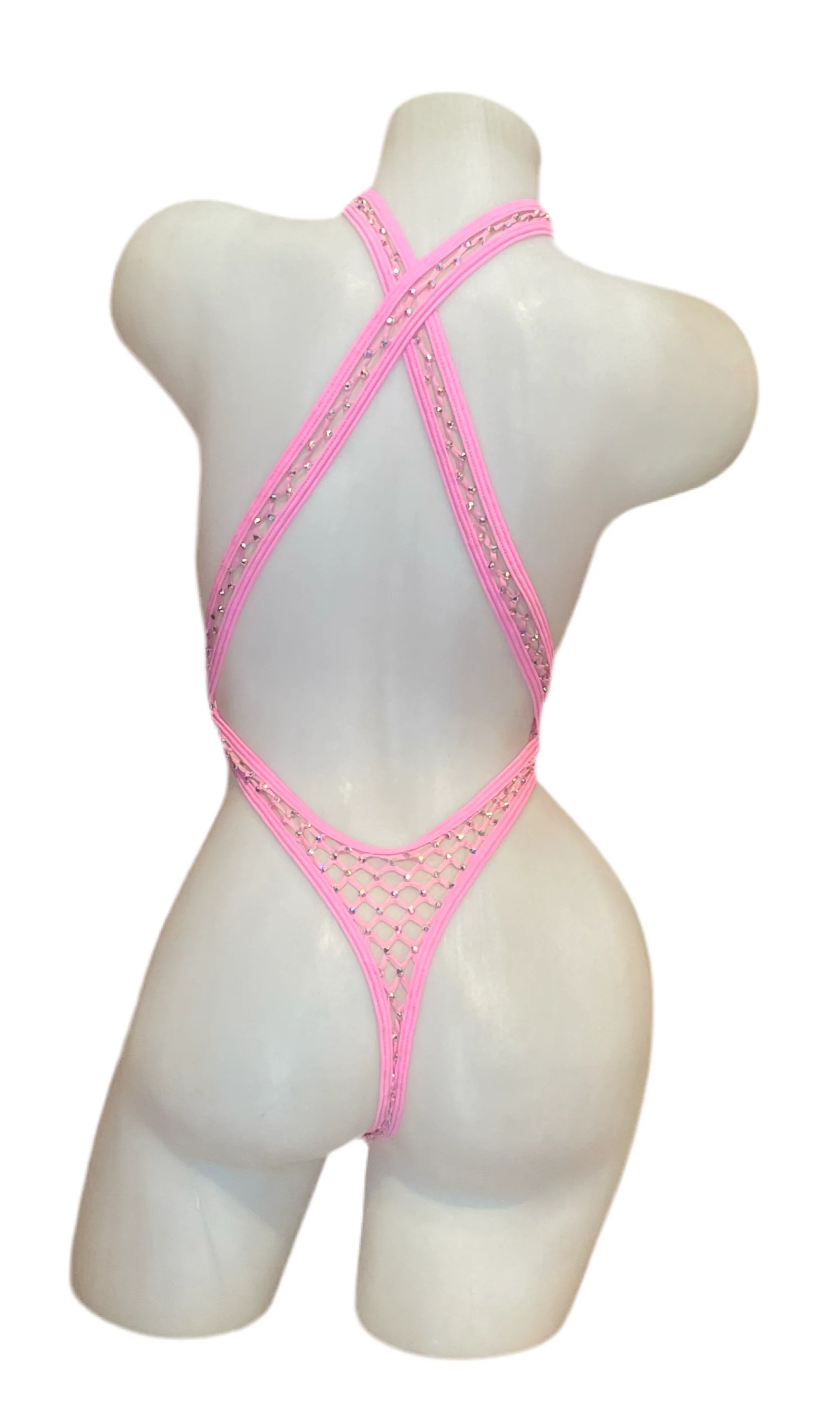 Rhinestone Criss Cross Sling Shot - Baby Pink - Image 2