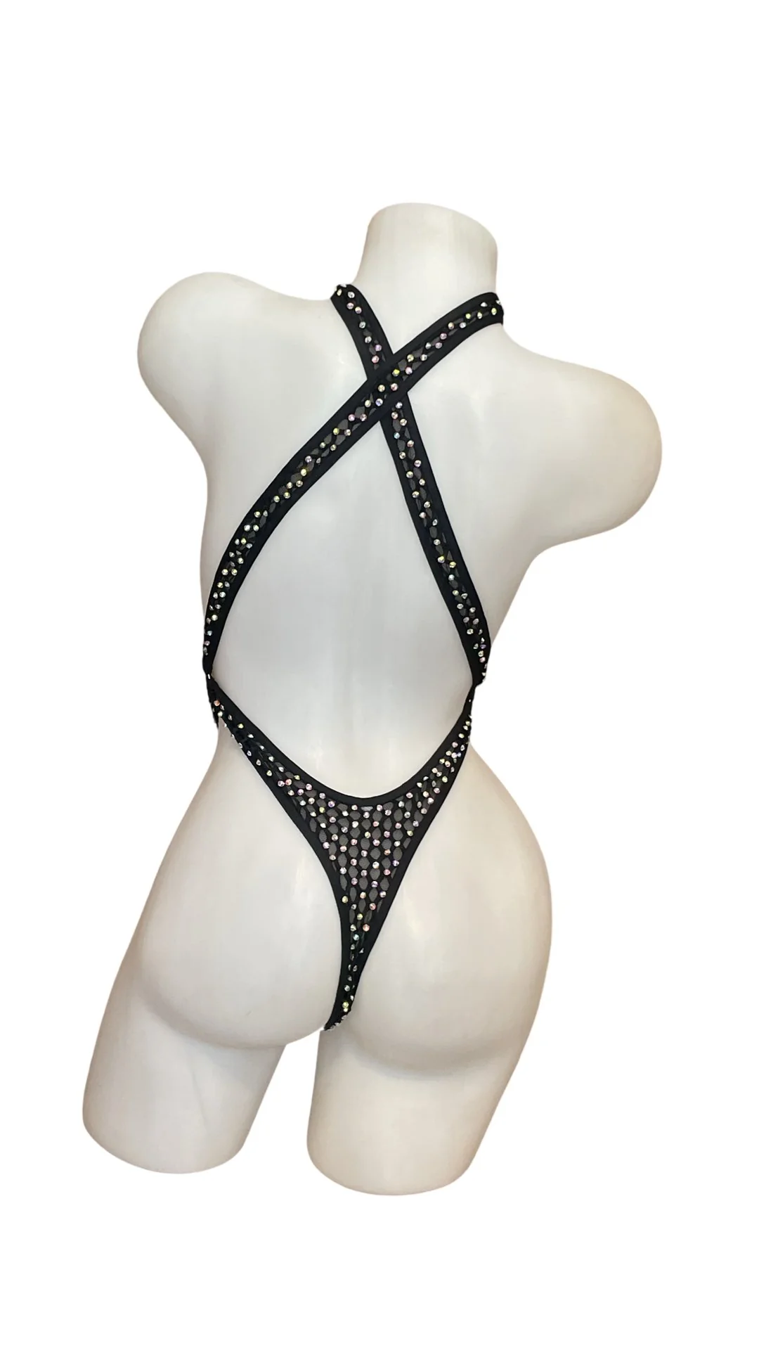Rhinestone Criss Cross Sling Shot - Black - Image 2