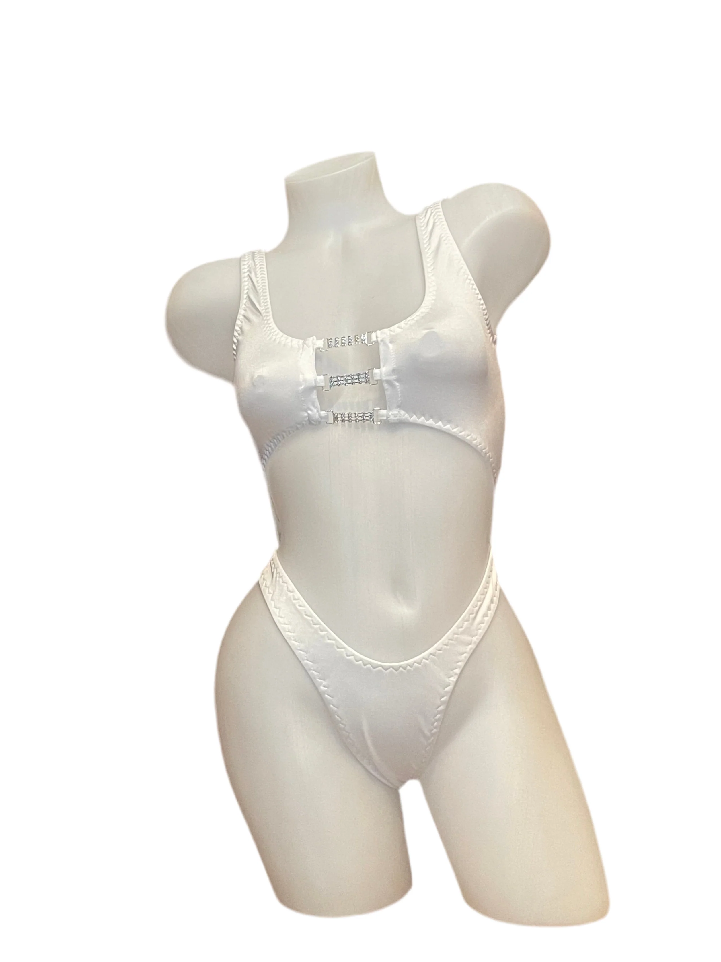 Rhinestone Detail Bandeau Bodysuit White