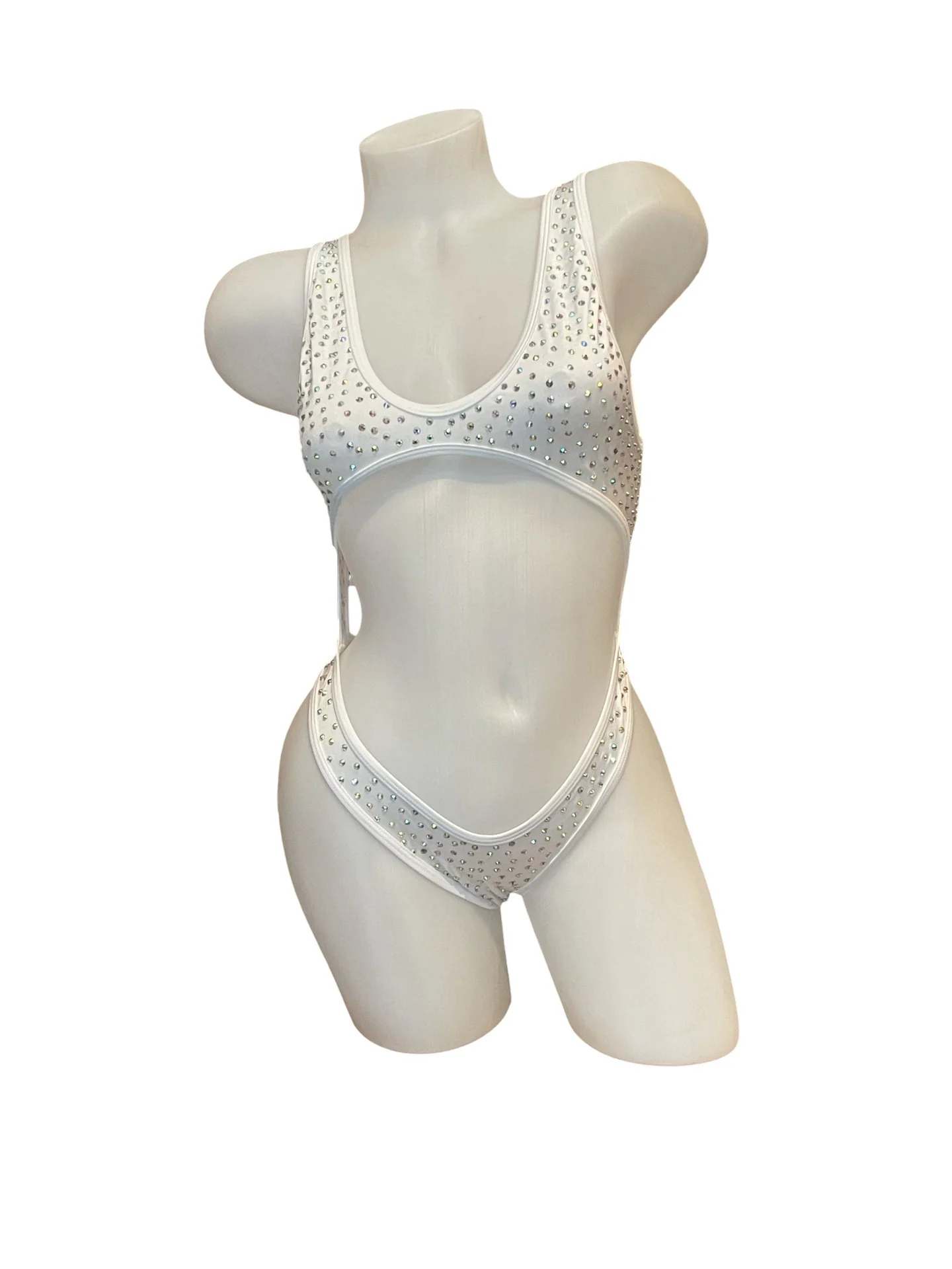 Rhinestone Fishnet Bandeau One Piece White