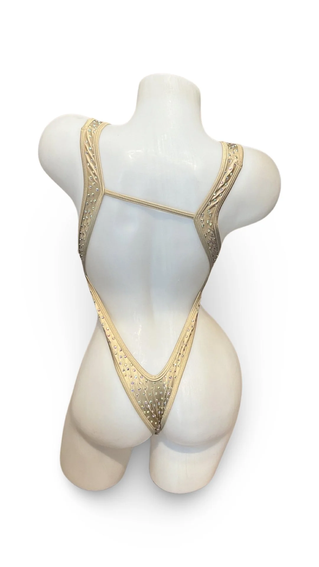 Rhinestone Front Tie One Piece Champagne - Image 2