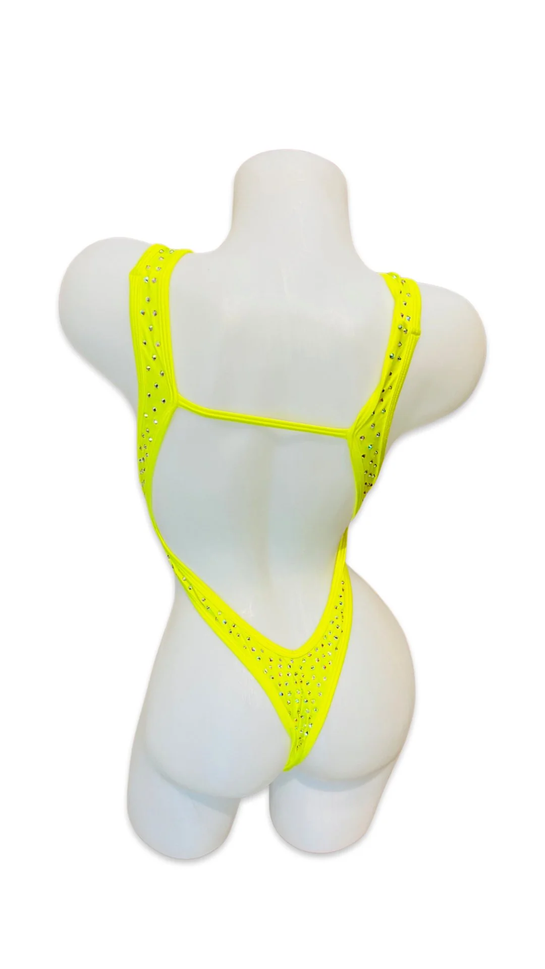 Rhinestone Front Tie One Piece Neon Yellow - Image 2