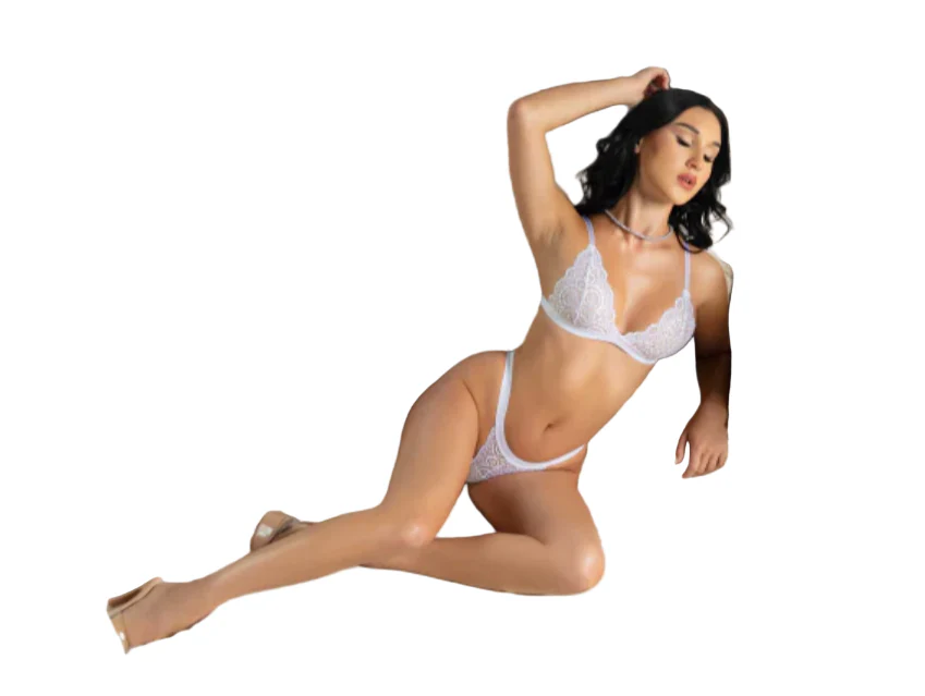 Rhinestone Lace Bra and Panty Set White