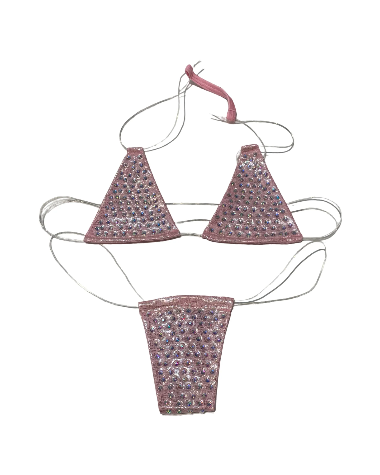 Rhinestone Micro Bikini - Metallic Baby Pink