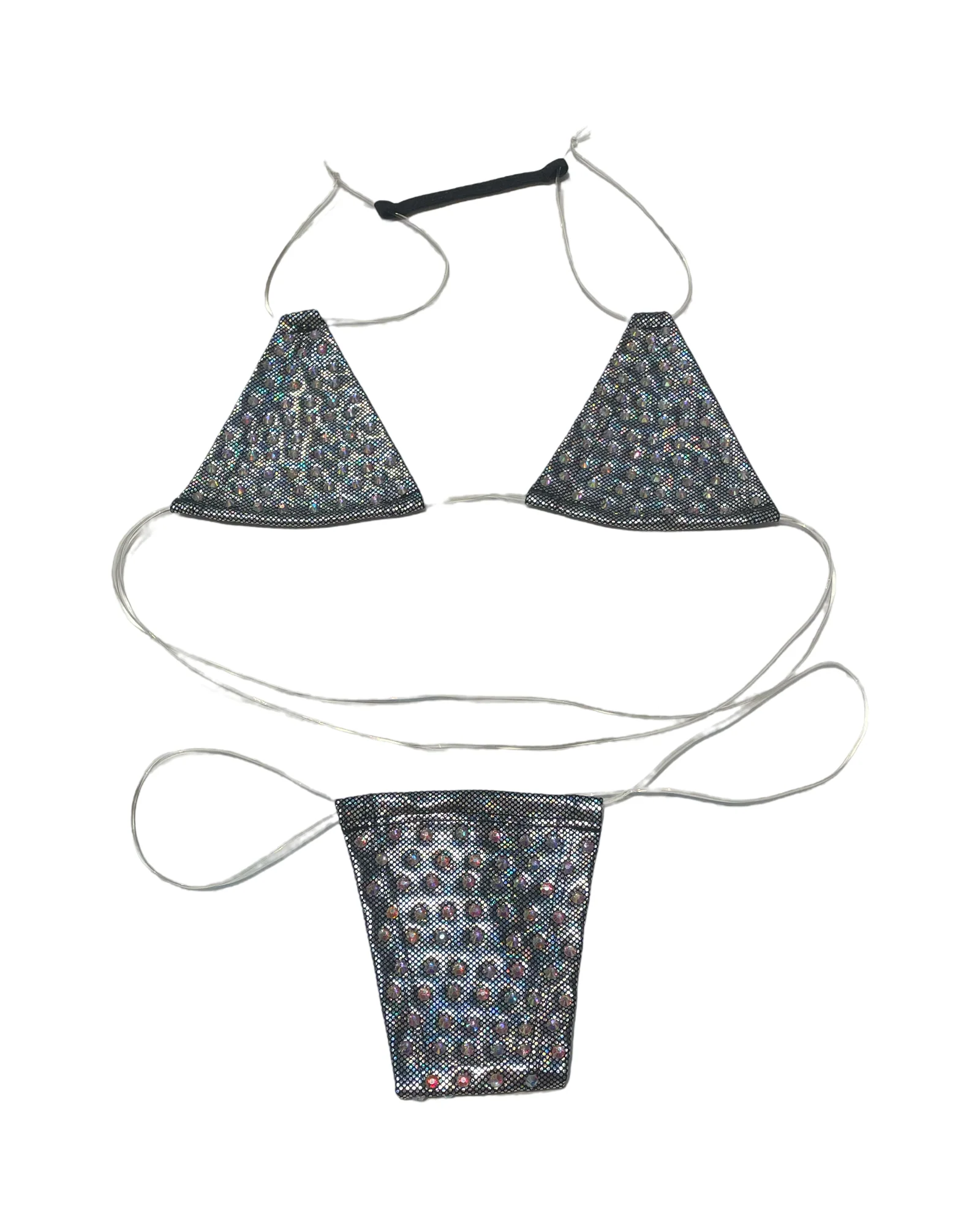 Rhinestone Micro Bikini - Metallic Gunmetal