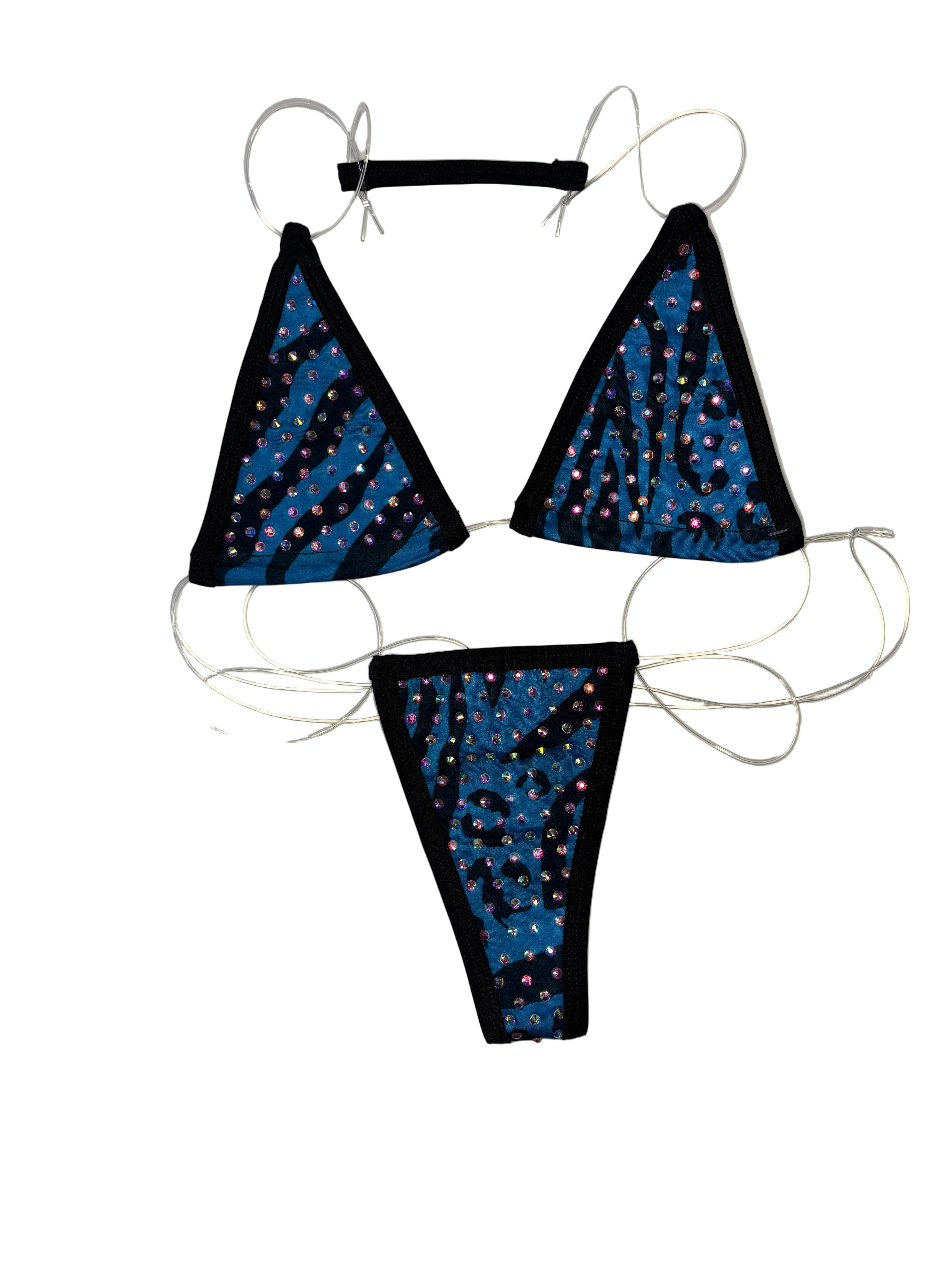 Rhinestone Micro Bikini Zebra Blue