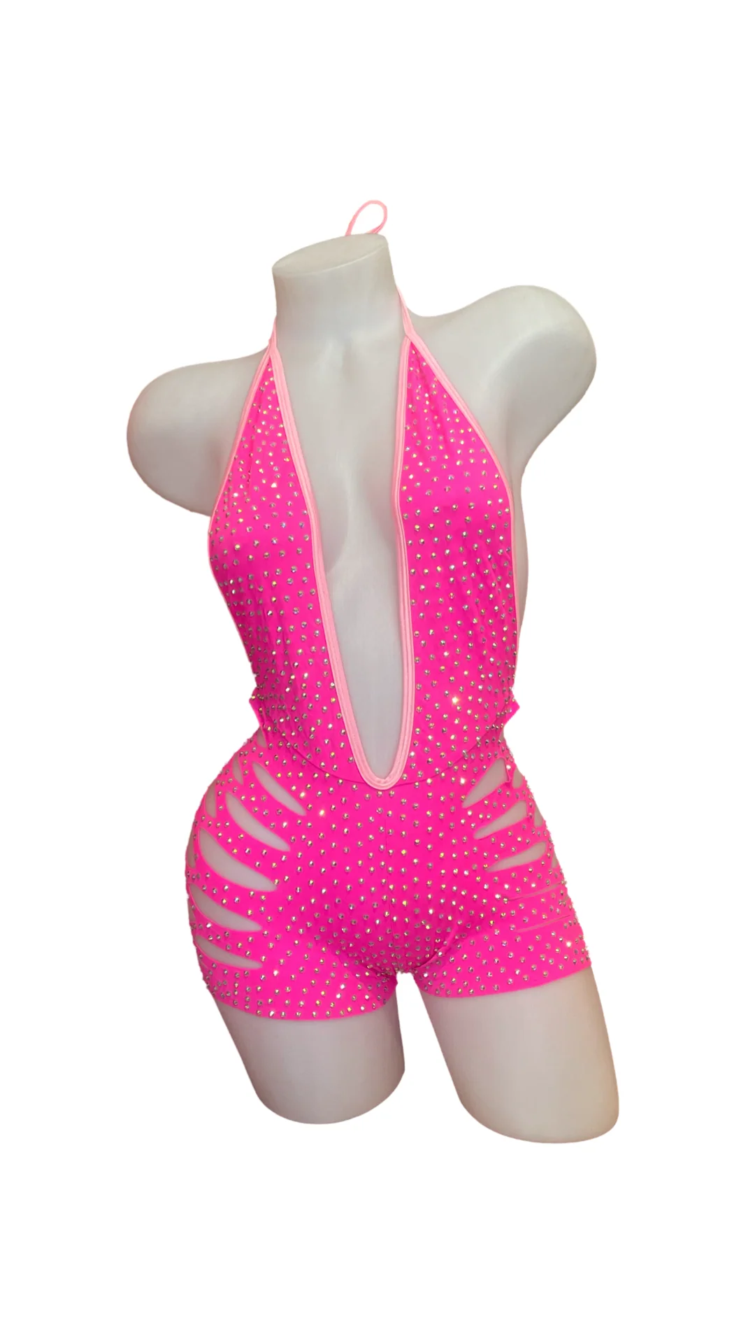 Rhinestone One Piece Short Set - Pink/Baby Pink