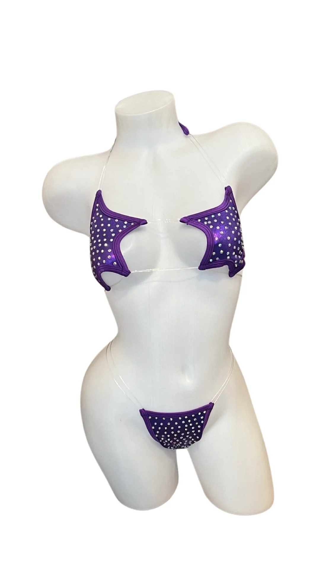 Rhinestone Star Bikini - Metallic Dark Purple