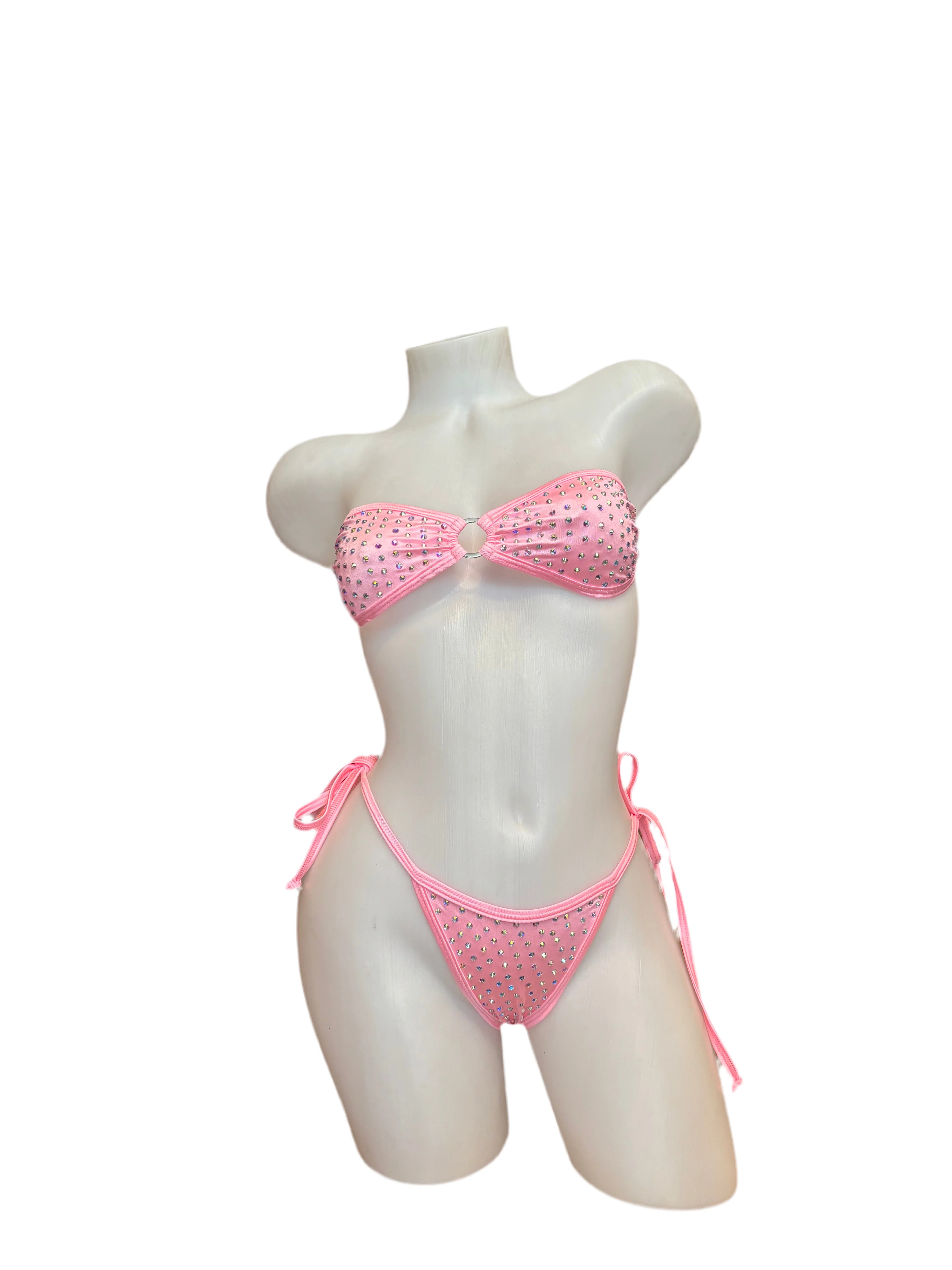 Rhinestone Tie Bandeau Baby Pink