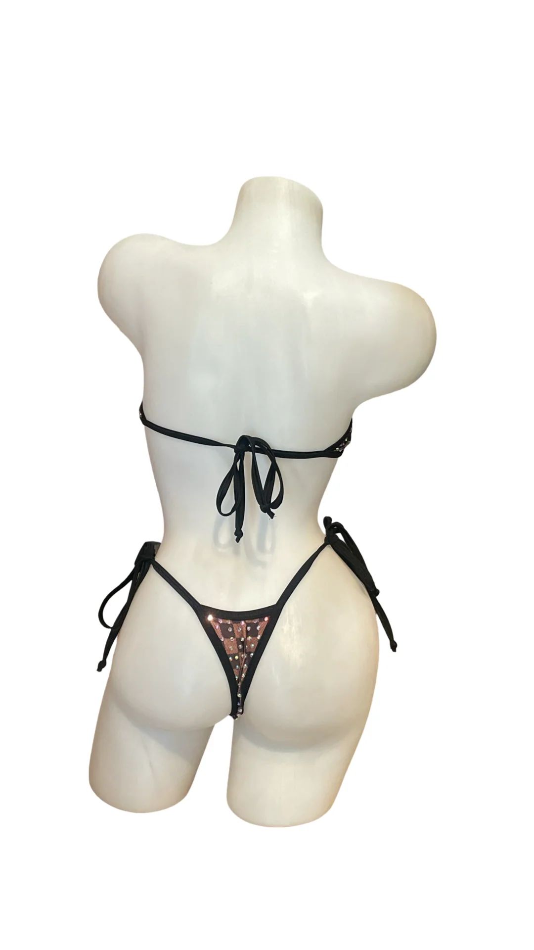Rhinestone Tie Bandeau Bikini Brown Design - Image 2