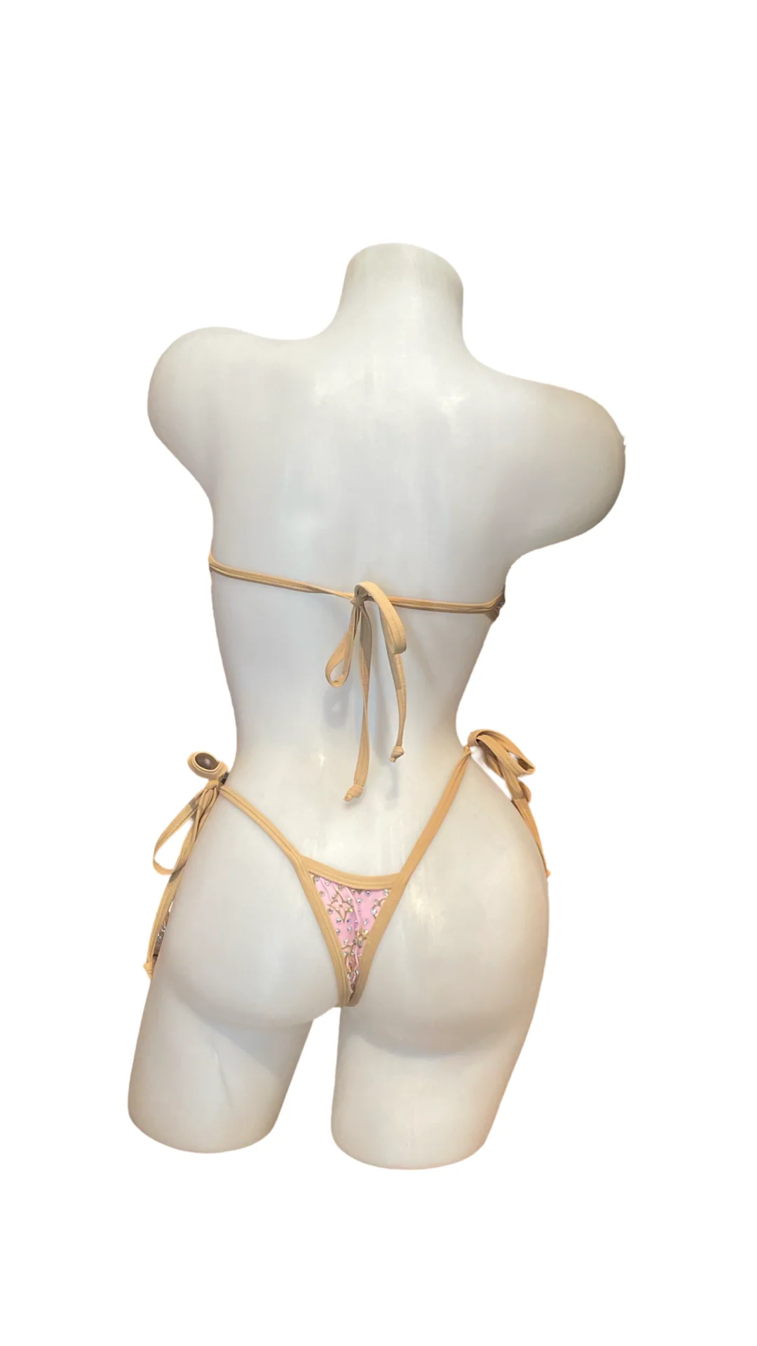 Rhinestone Tie Bandeau Bikini Pink/Nude Design - Image 2