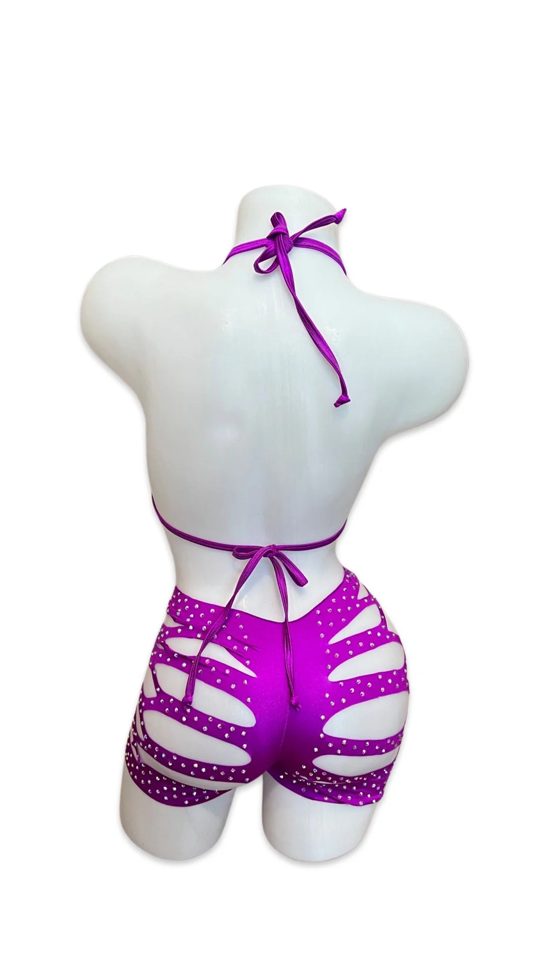 Rhinestone Triangle Top and Cut Out Short Set Magenta - Image 2