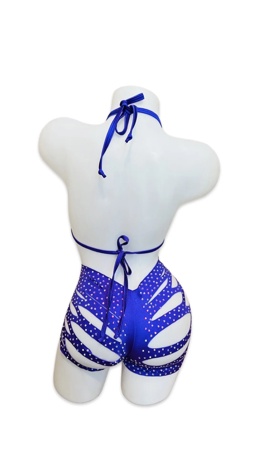Rhinestone Triangle Top and Cut Out Short Set Purple - Image 2