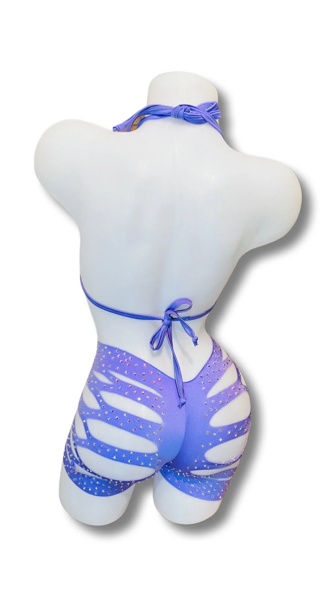 Rhinestone Triangle Top and Cut Out Short Set Lavender - Image 2