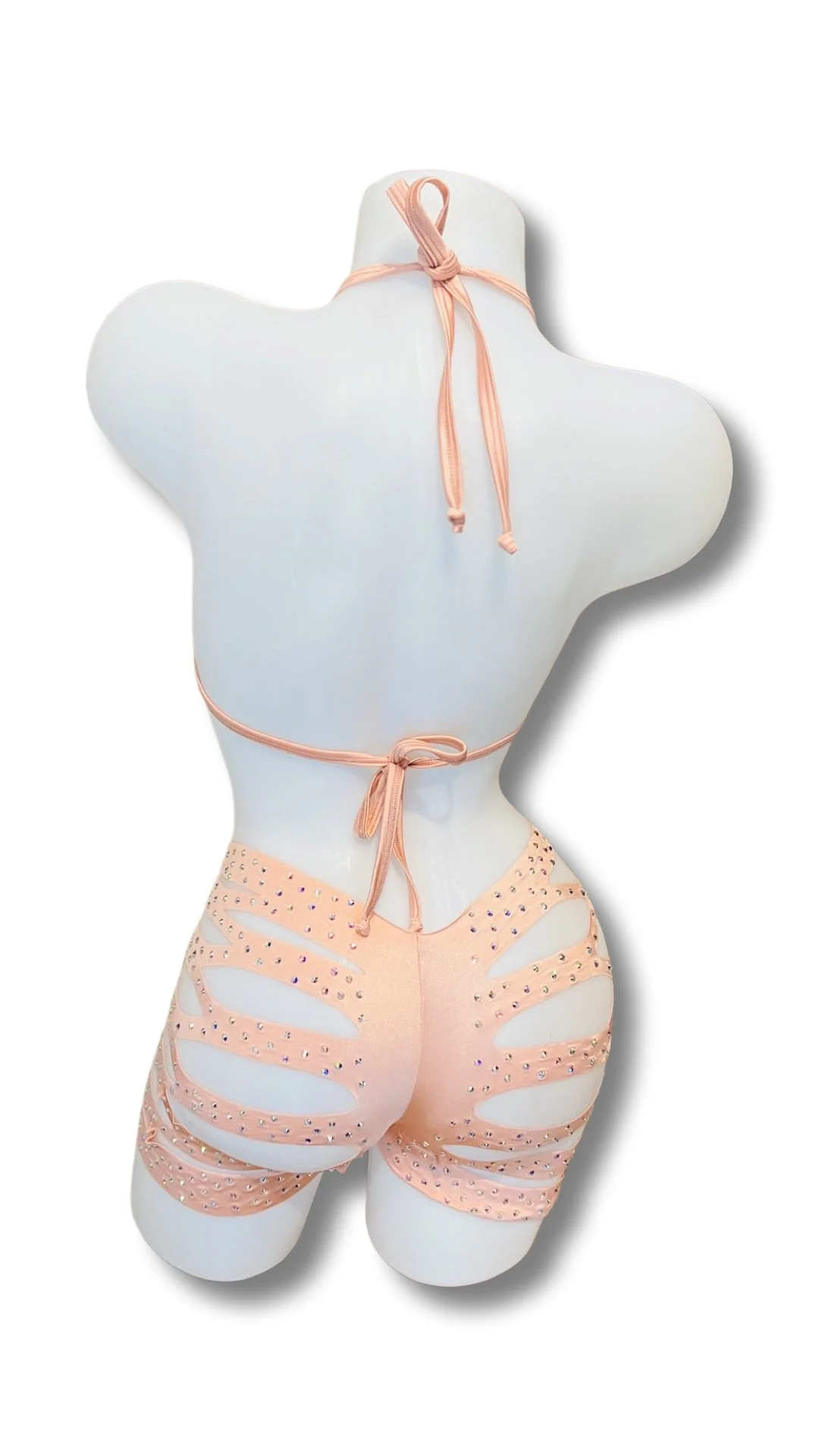 Rhinestone Triangle Top and Cut Out Short Set Rose PInk - Image 2