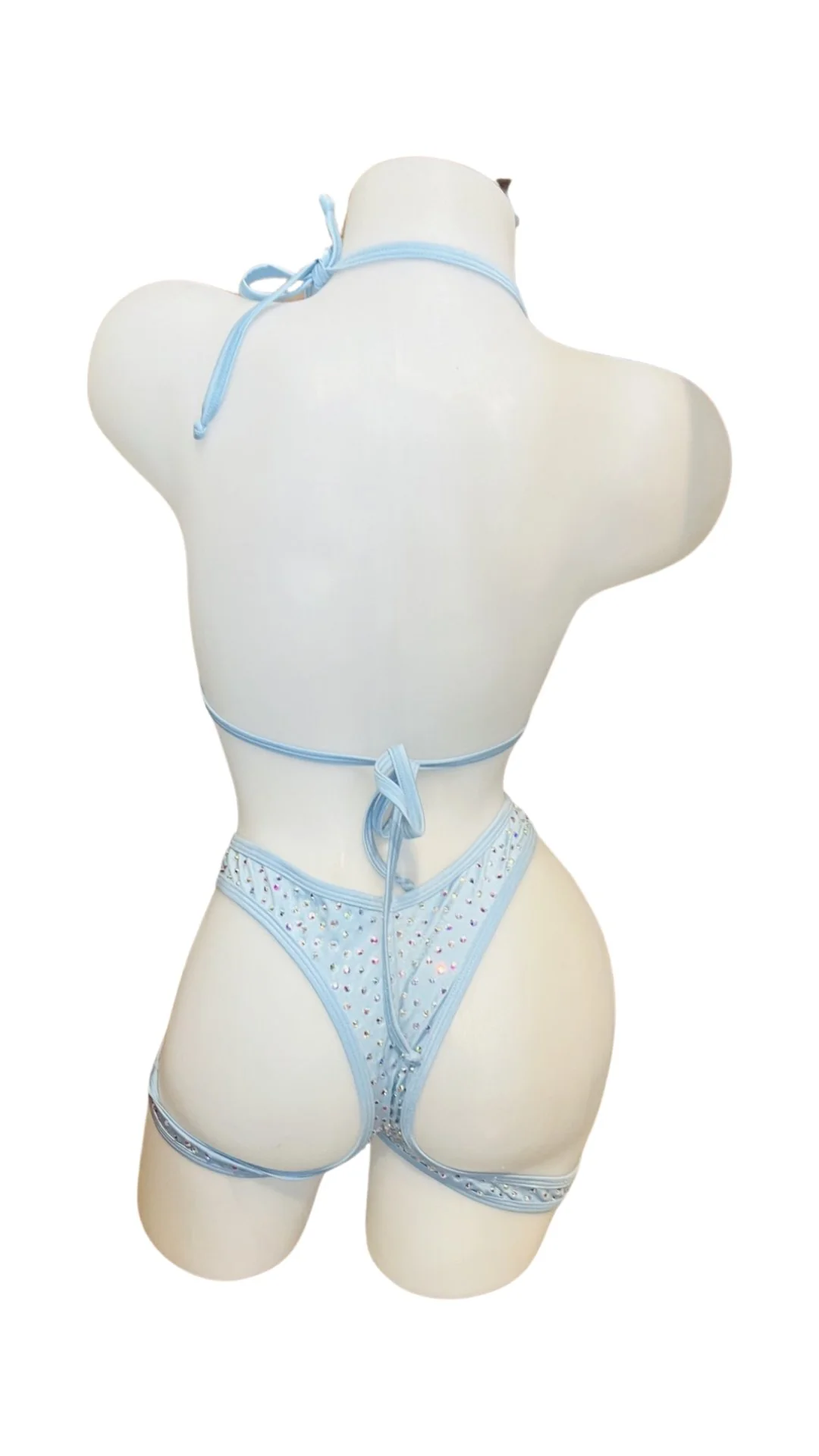 Rhinestone Triangle Top Booty Garter Shorts Baby Blue - Image 2