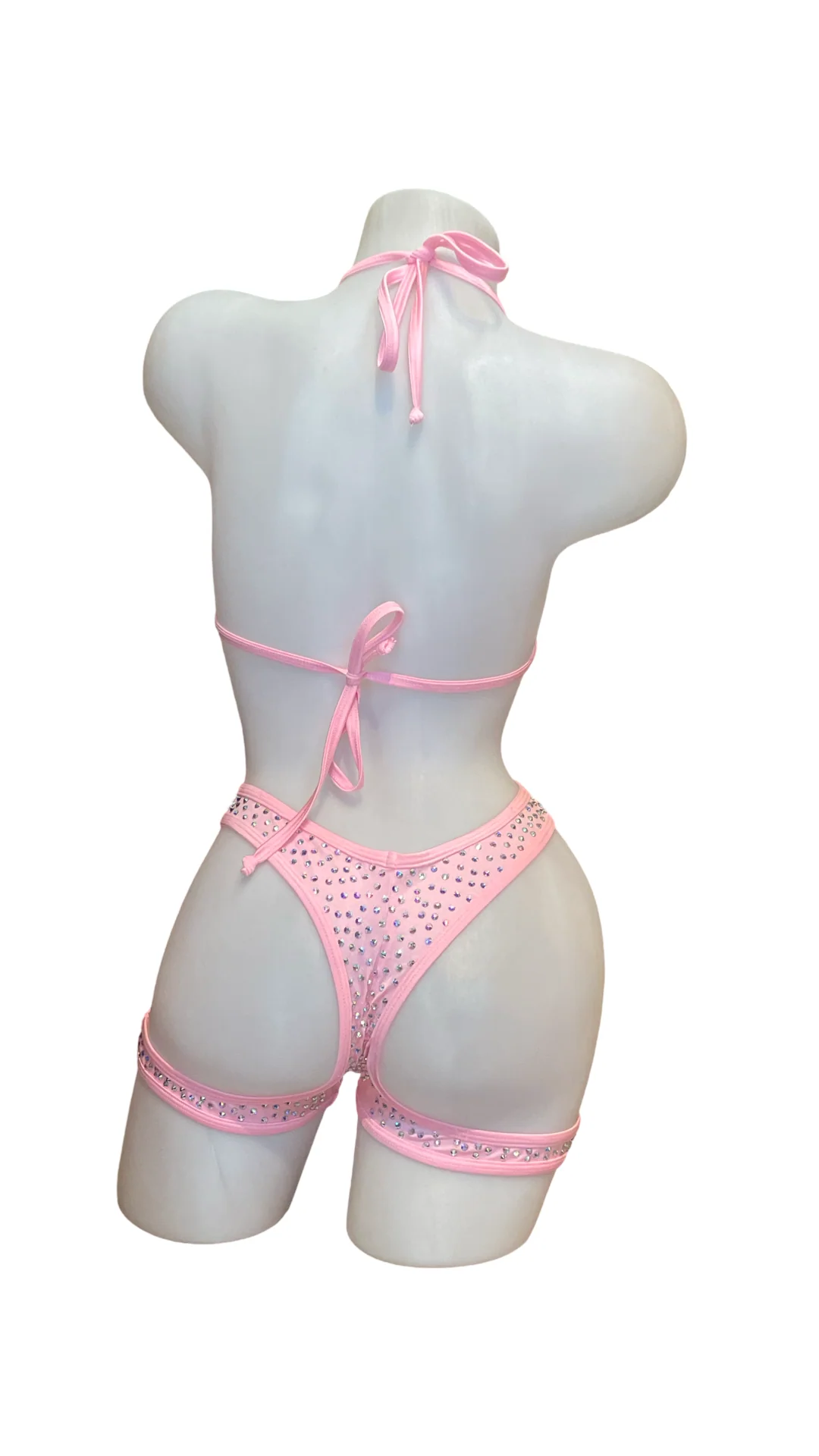 Rhinestone Triangle Top Booty Garter Shorts Baby Pink - Image 2