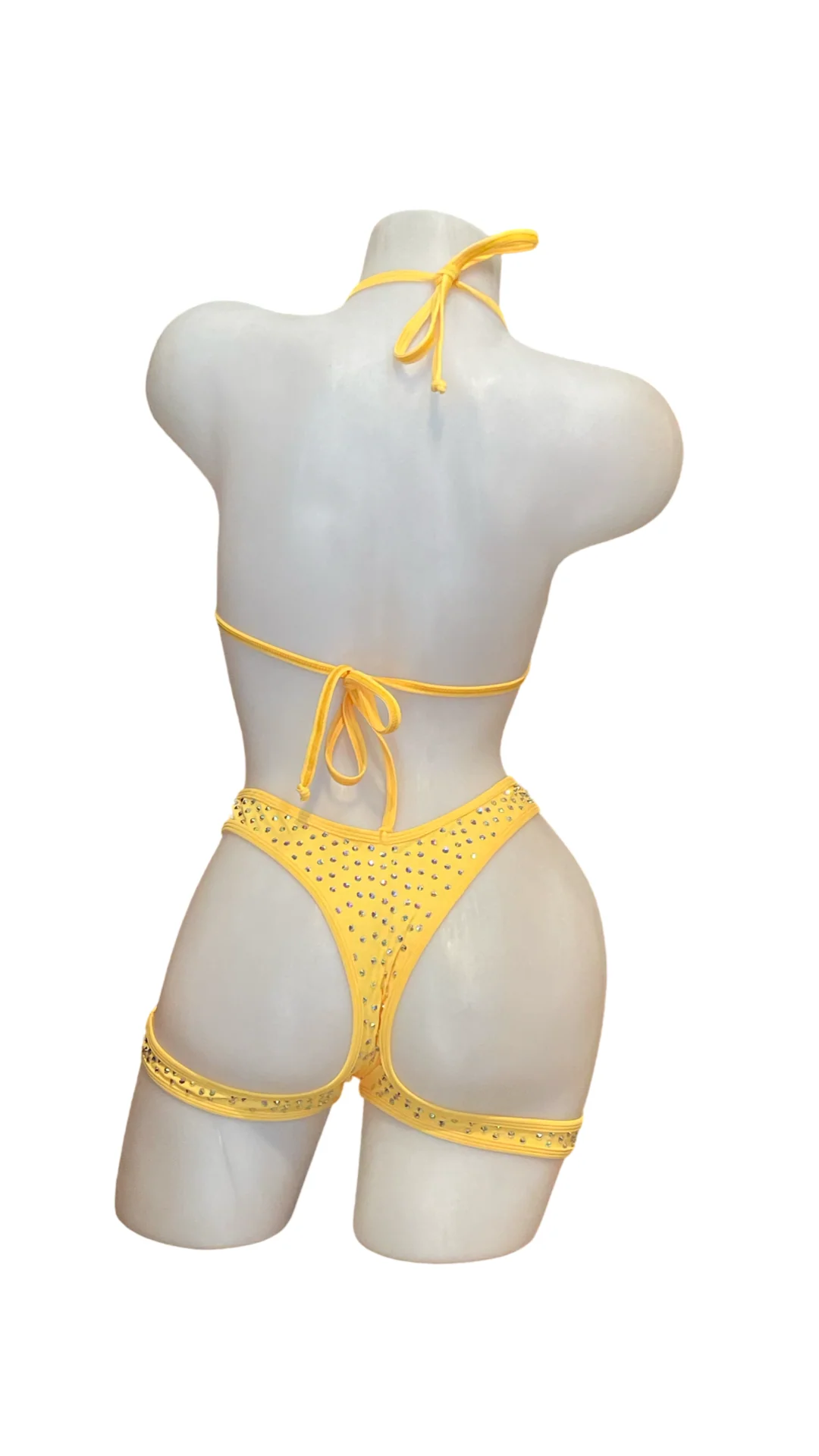 Rhinestone Triangle Top Booty Garter Shorts Sunshine Yellow - Image 2