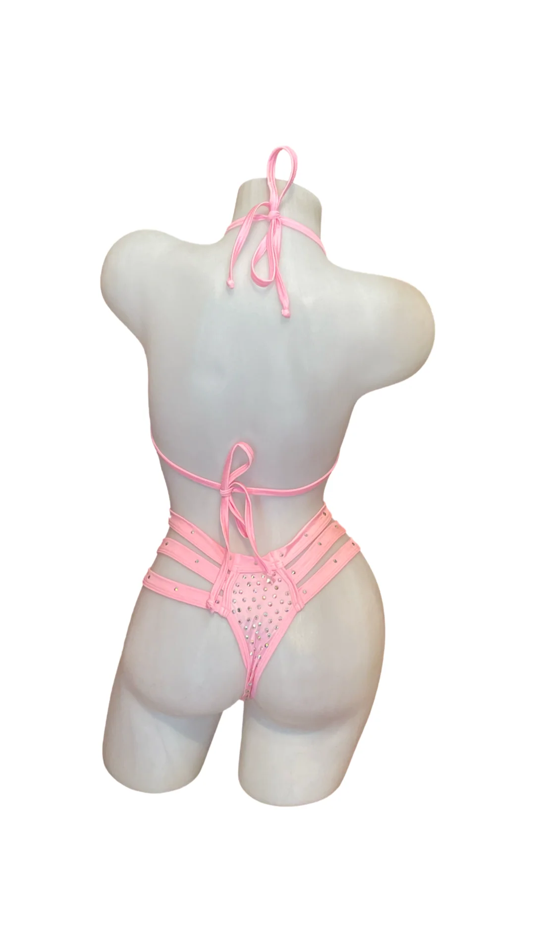 Rhinestone Triple Strap Bikini Set Baby Pink - Image 2