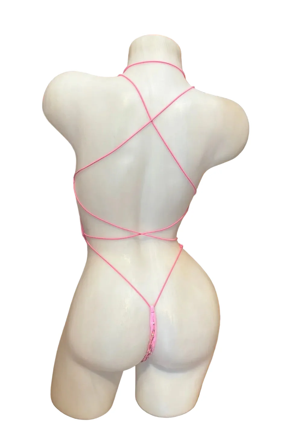 Rhinestone V Neck Bodysuit Baby Pink - Image 2