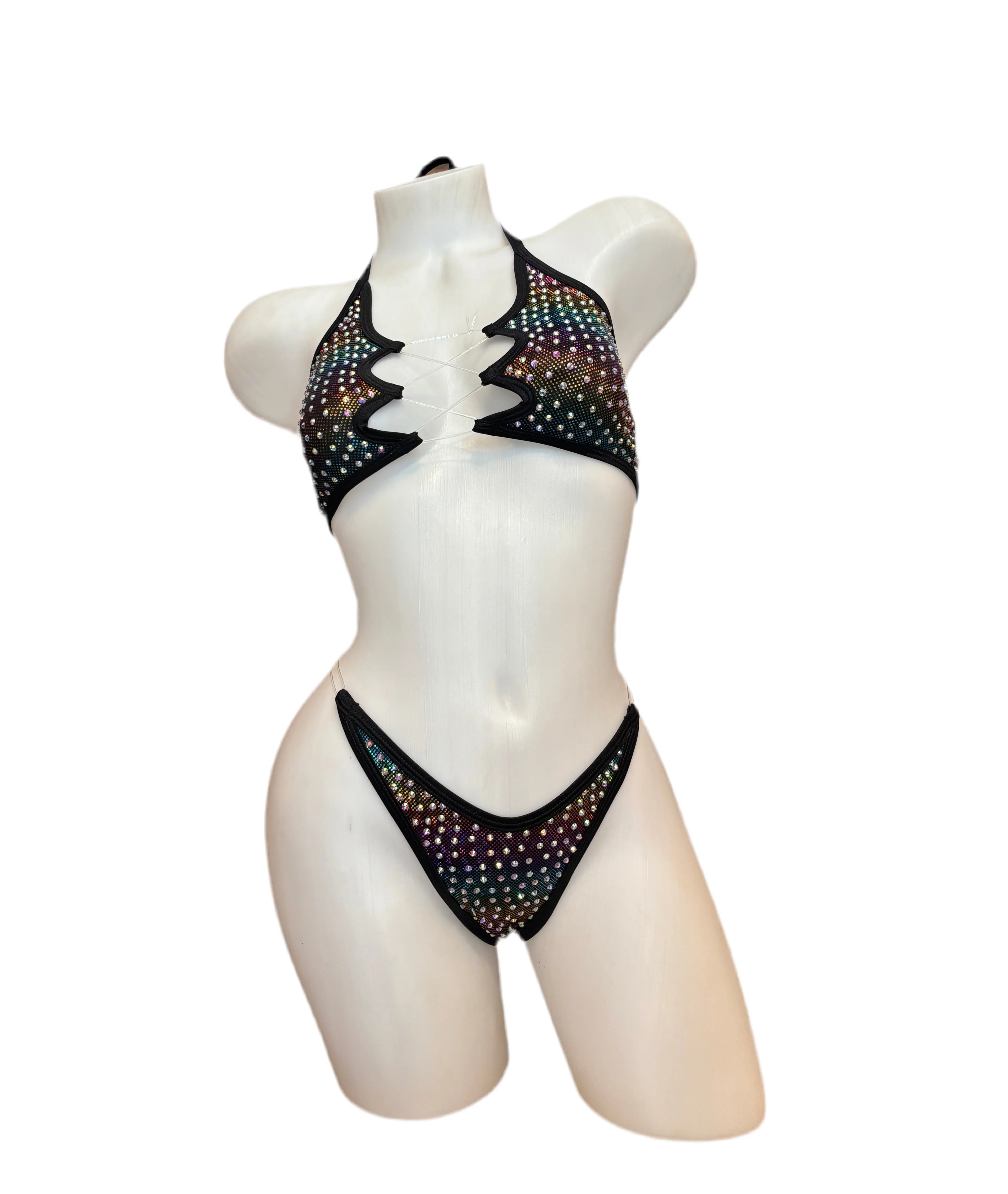 Rhinestone Zig Zag Halter and High Waisted Panty Oil Slick