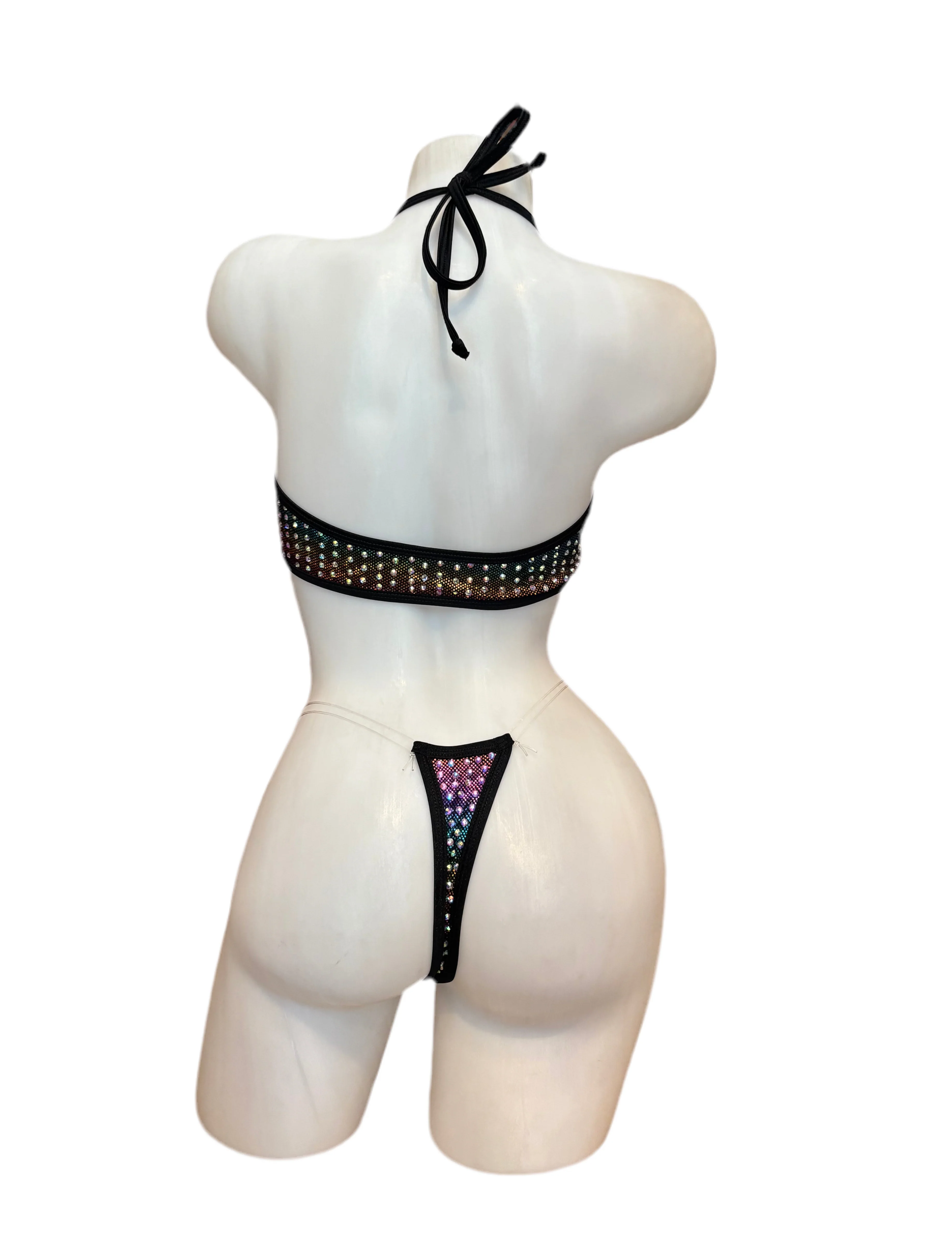 Rhinestone Zig Zag Halter and High Waisted Panty Oil Slick - Image 2