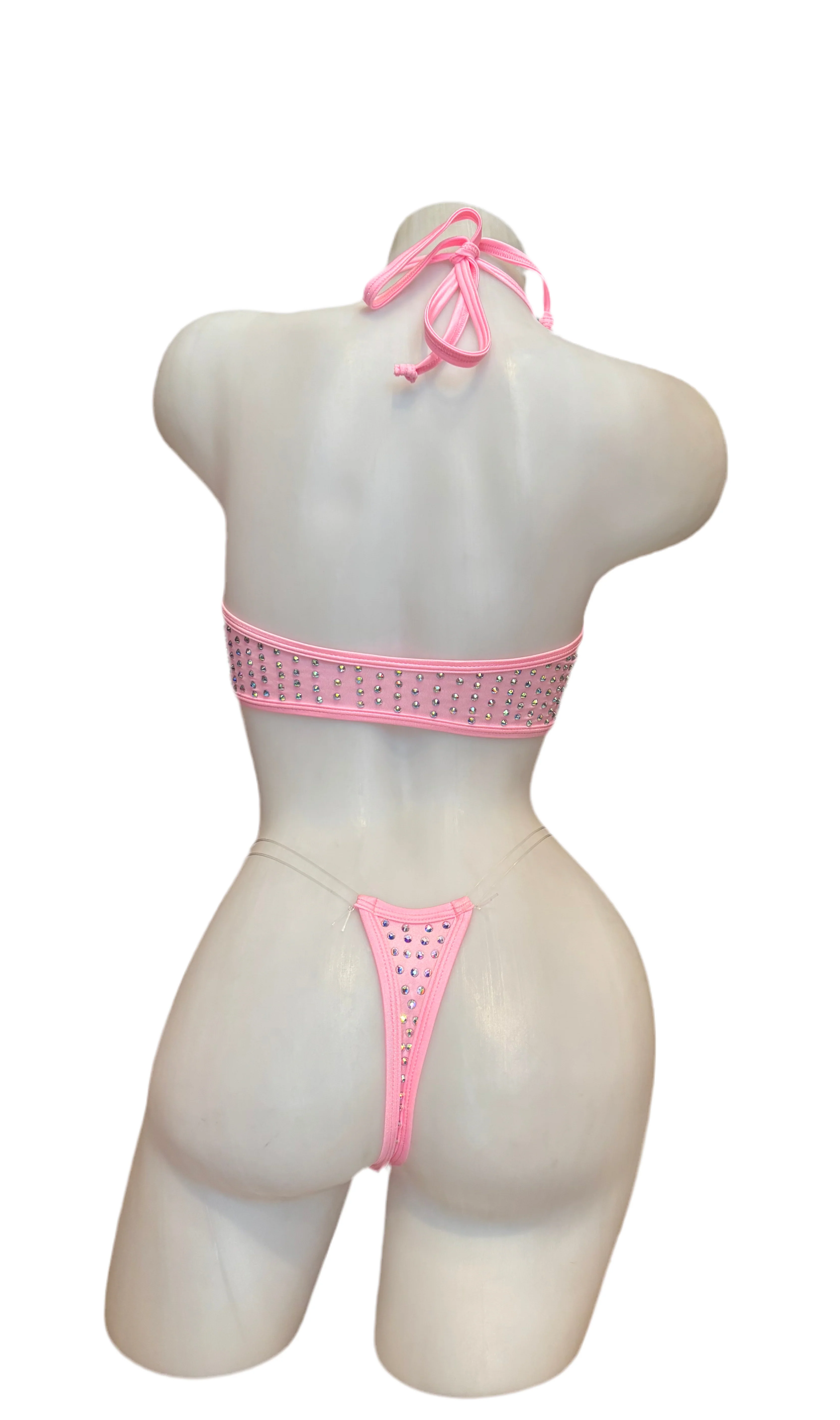 Rhinestone Zig Zag Halter and High Waisted Panty Baby Pink - Image 2