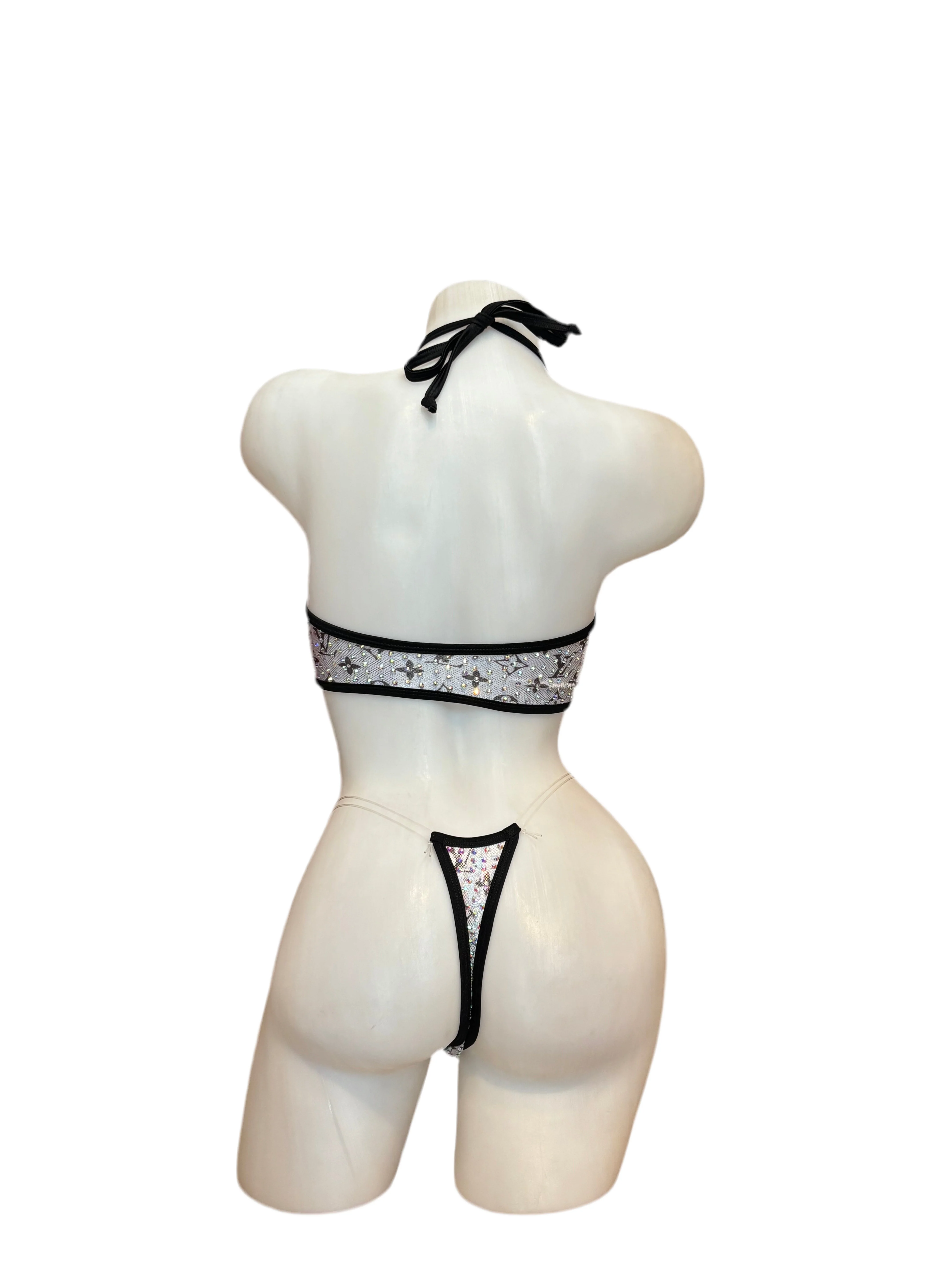 Rhinestone Zig Zag Halter and High Waisted Panty Design Silver - Image 2