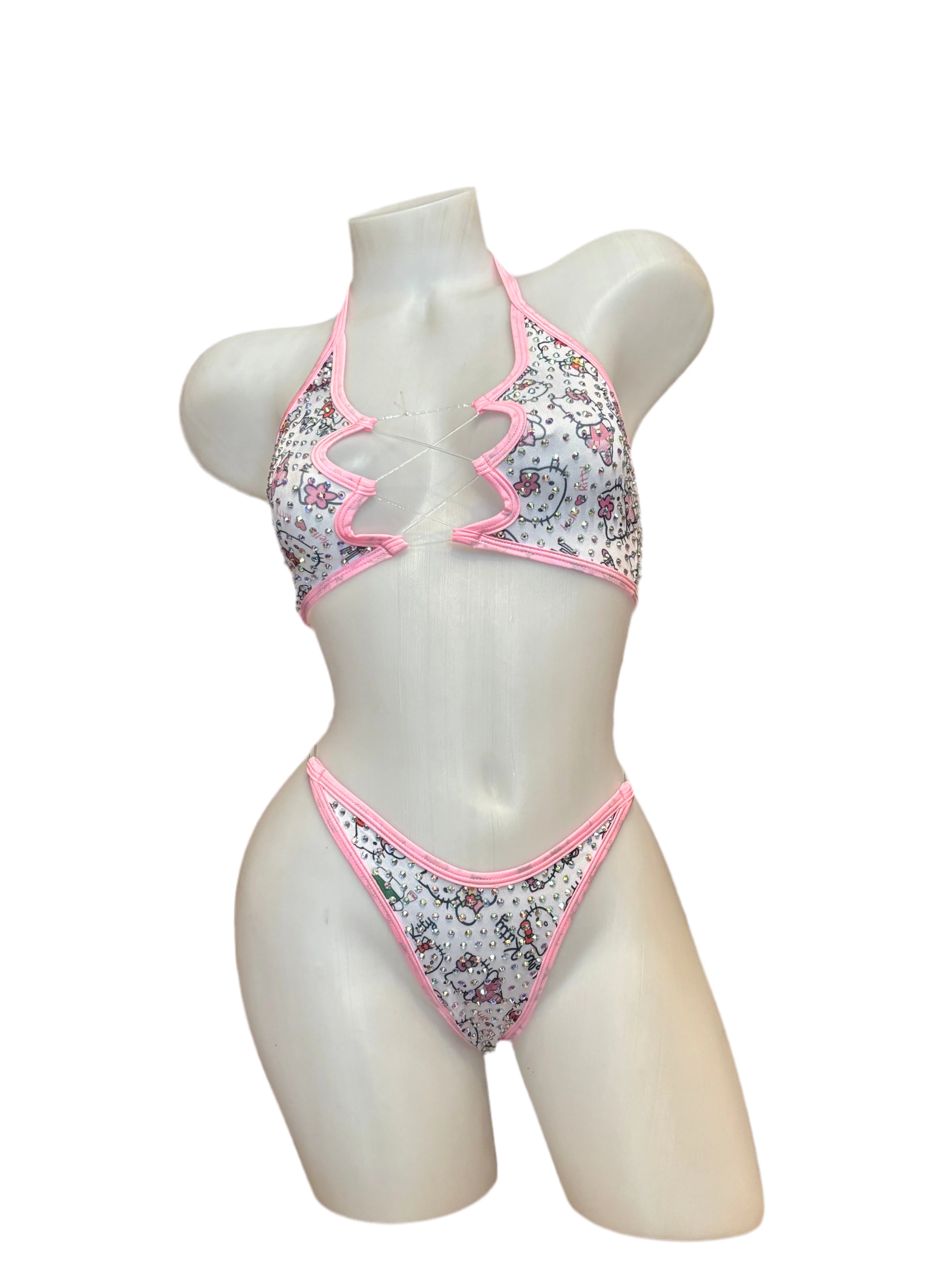 Rhinestone Zig Zag Halter and High Waisted Panty Hello Kitty