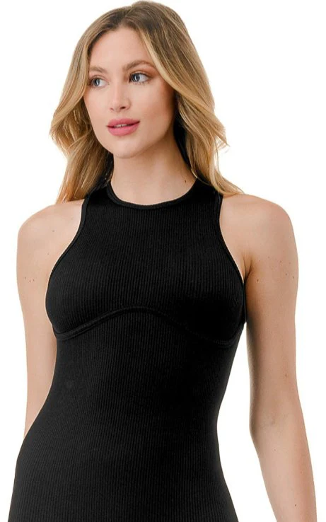 Ribbed Bra Lined Jumpsuit Black - Image 2