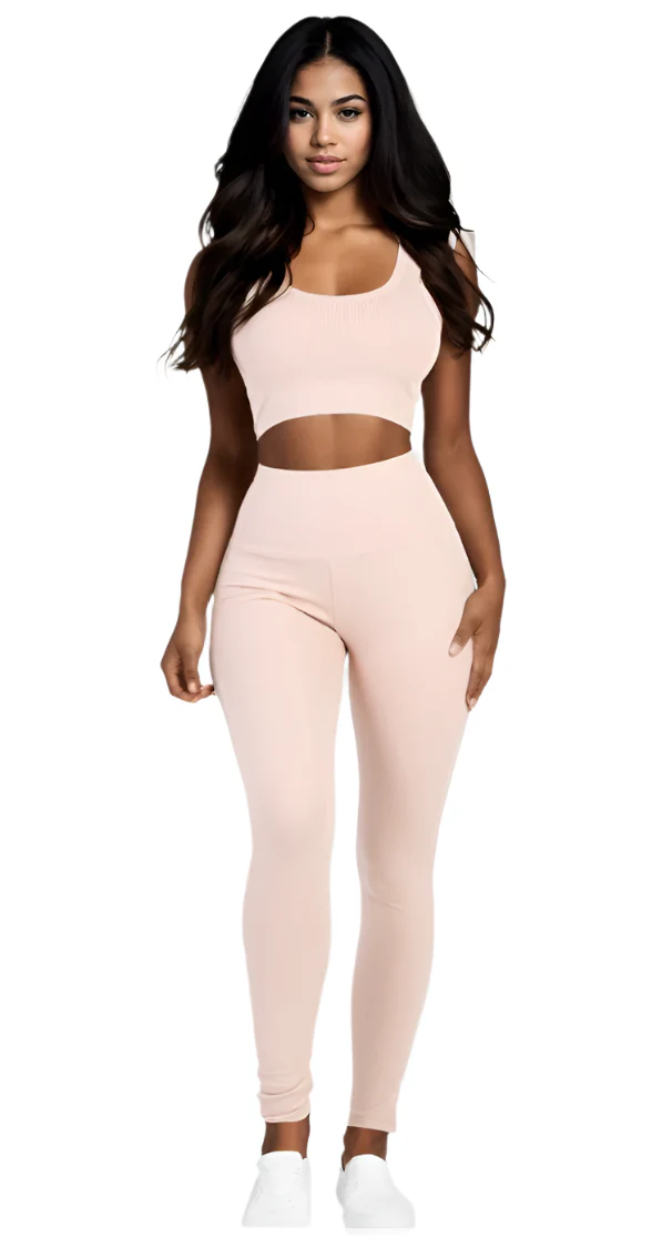 Ribbed Crop Sleeveless Top and Legging Set Cream