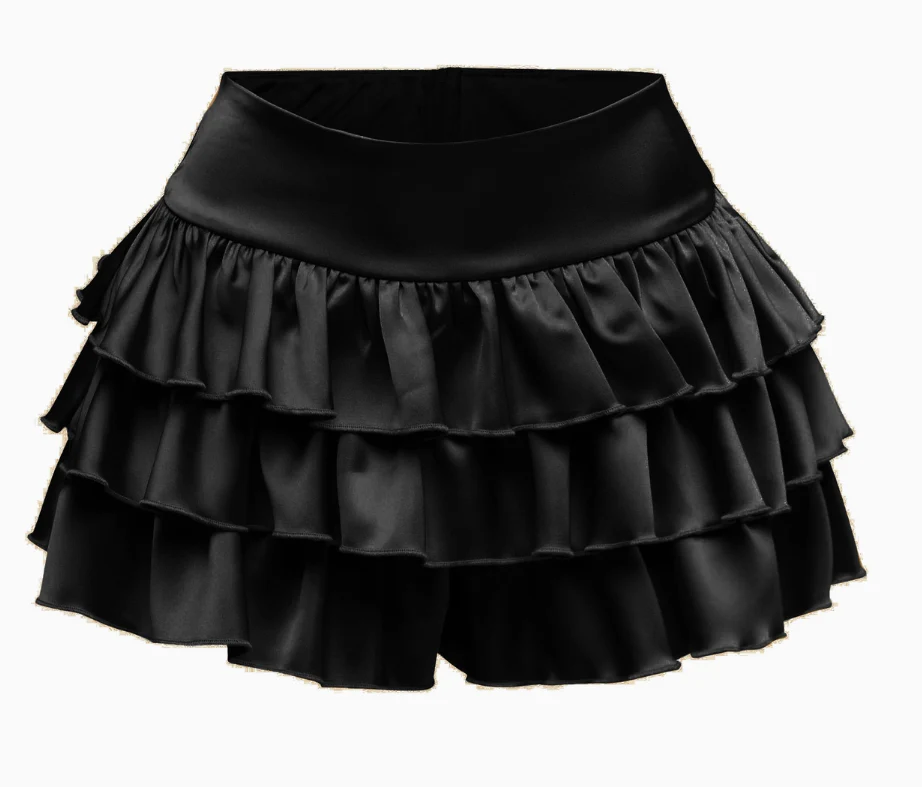 Ruffle Satin Shorts Black
