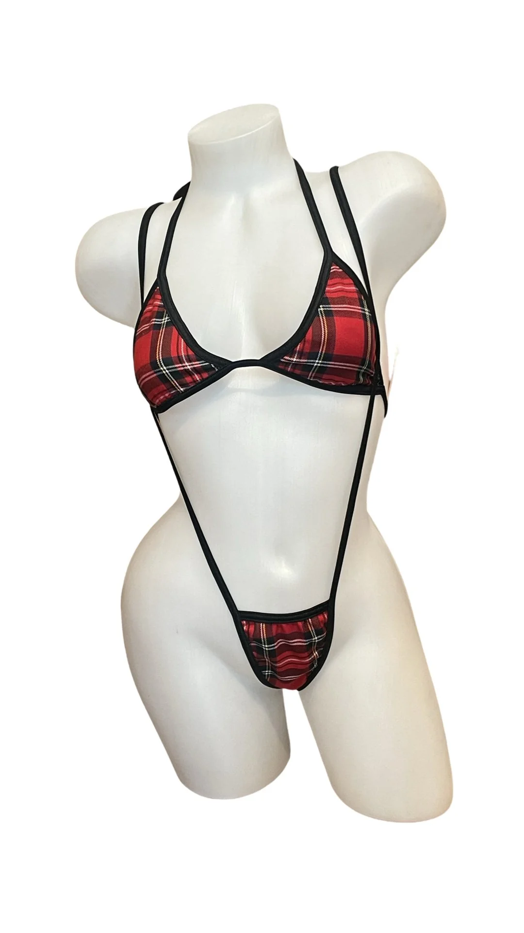 School Girl Sling Shot Bikini Set - Red/Black