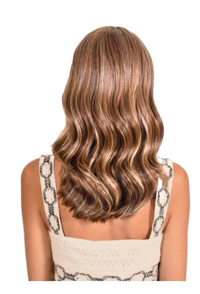 Shoulder Length Loose Curl Wig with Bangs - Medium Brown/Honey Brown - Image 2