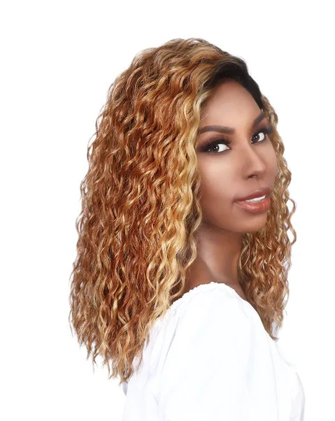 Shoulder Length Tight Curl Lace Front Wig - Bronze - Image 2