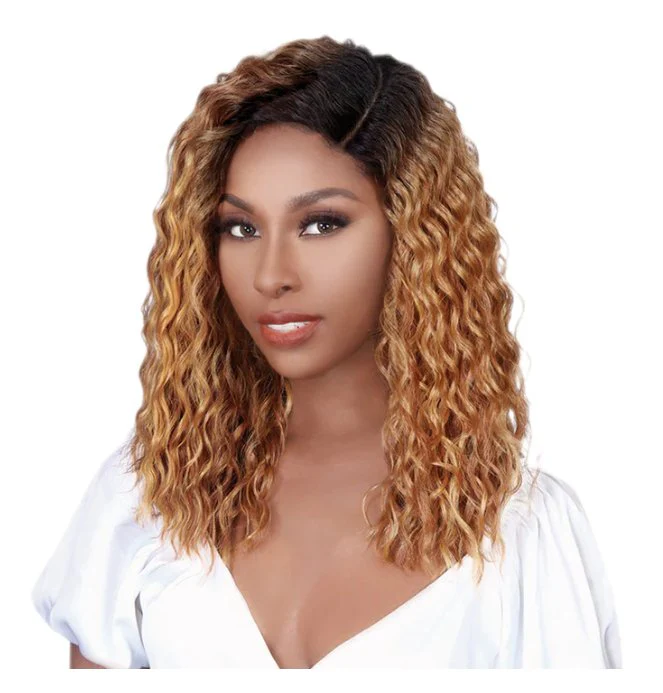 Shoulder Length Tight Curl Lace Front Wig - Gold