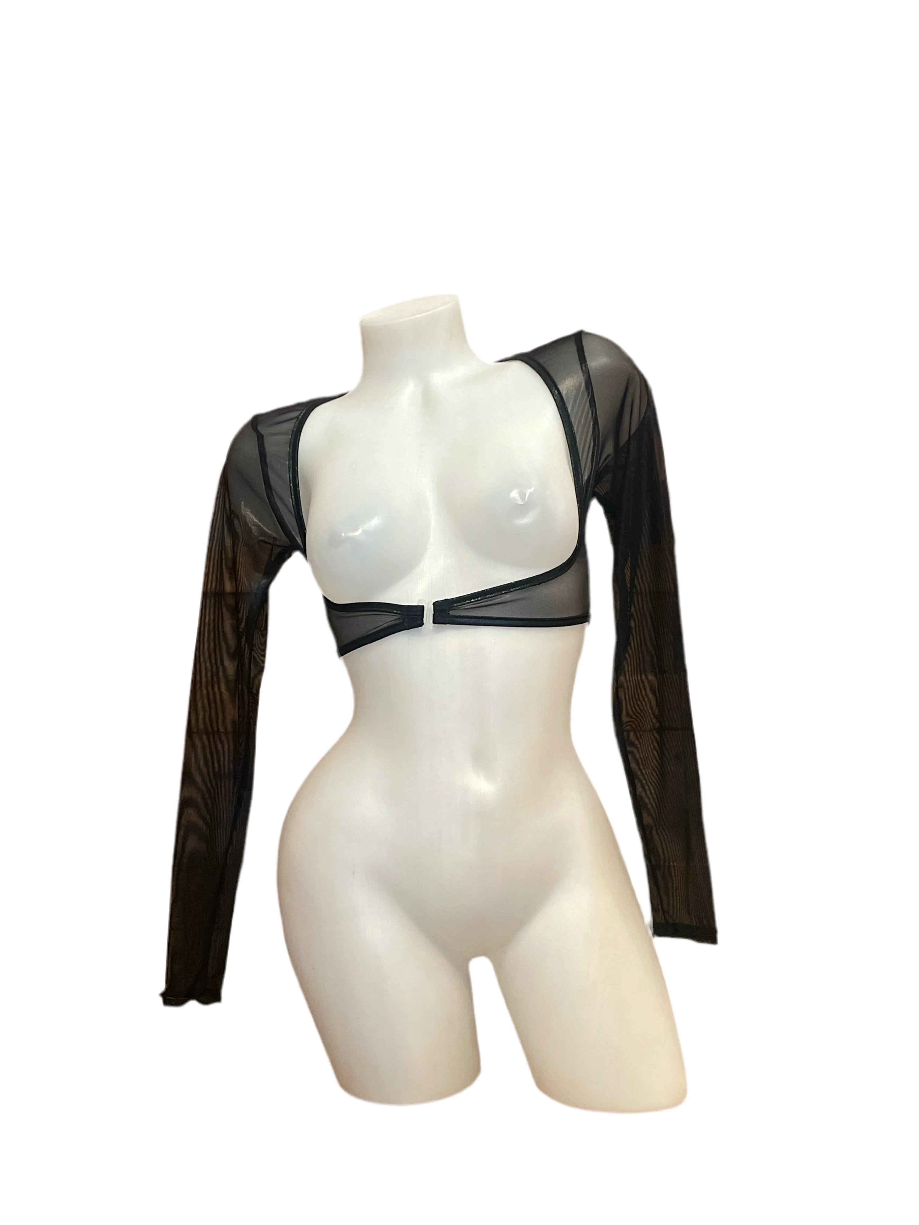 Sleeved Clip Crop Top Metallic Black