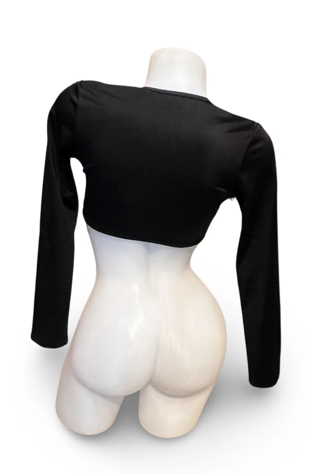 Sleeved Front Tie Crop Top Solid Black - Image 2