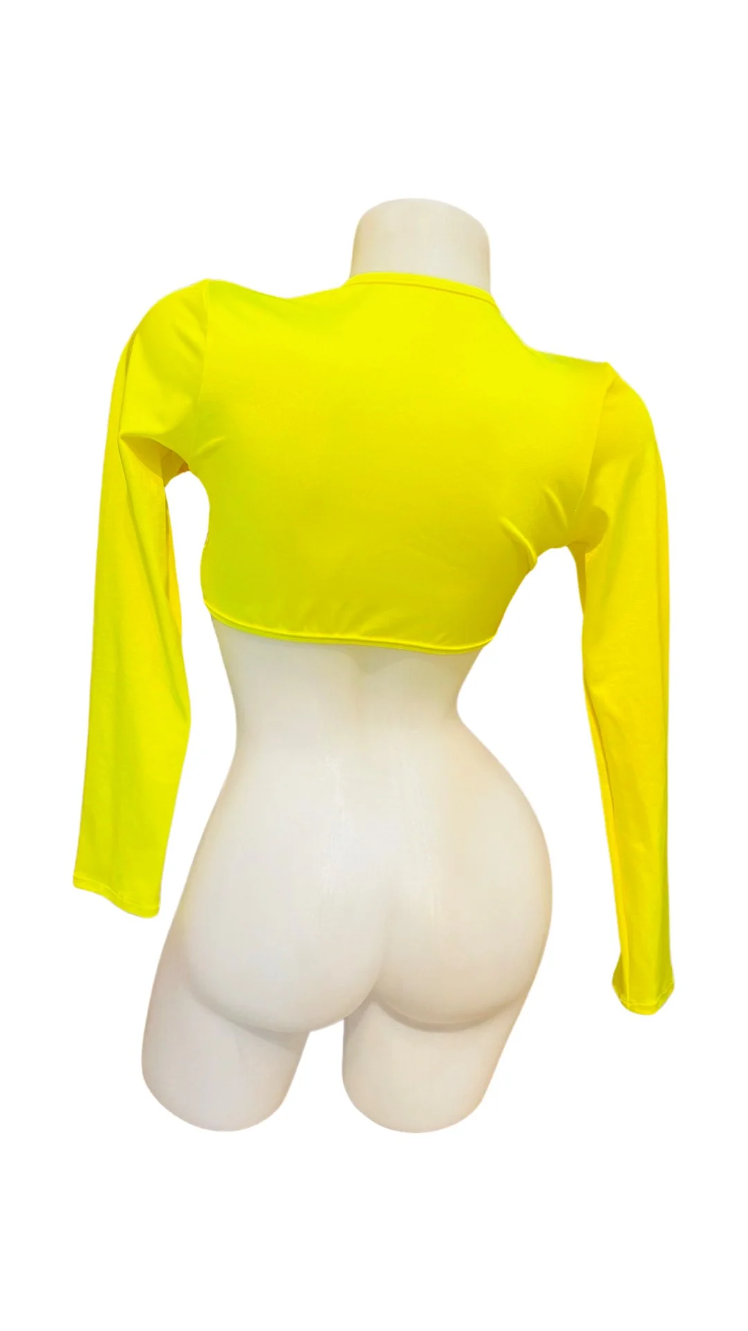 Sleeved Front Tie Crop Top Solid Neon Yellow - Image 3