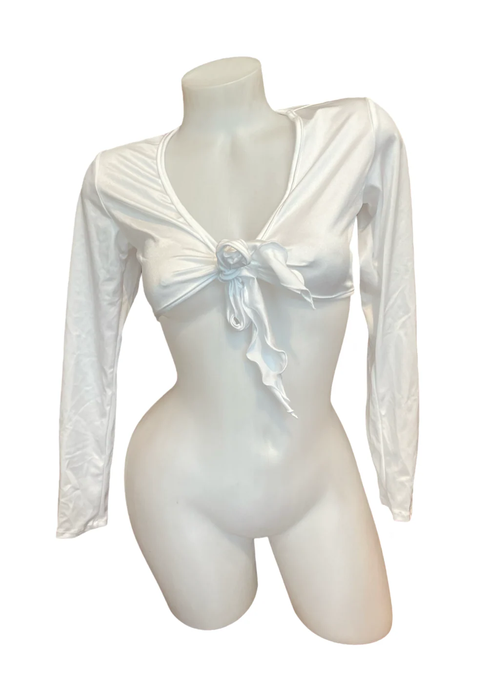 Sleeved Front Tie Crop Top Solid White