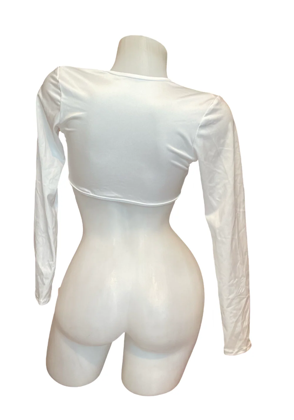Sleeved Front Tie Crop Top Solid White - Image 2
