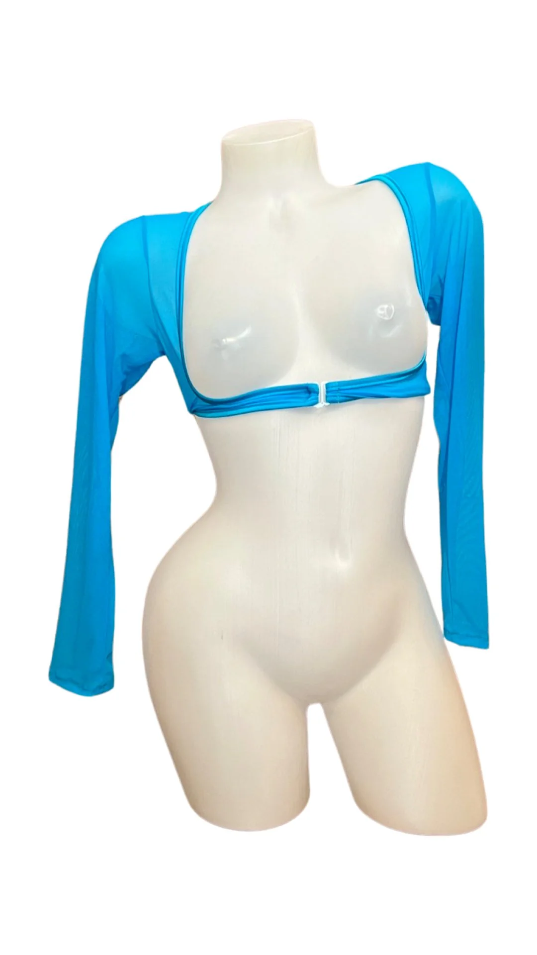 Sleeved Clip Mesh Crop Top Turquoise